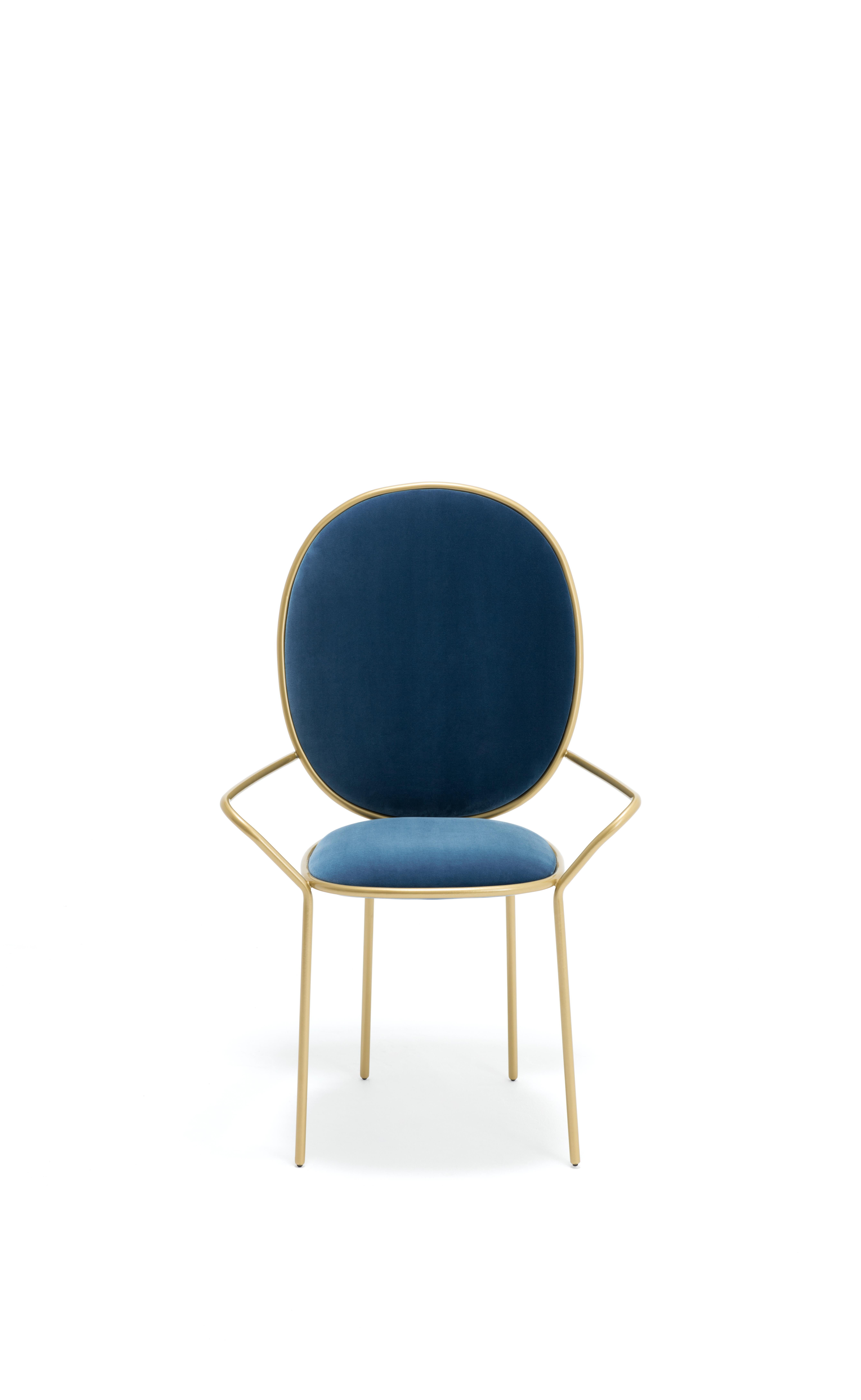 Slovenian Contemporary Avio Blue Velvet Upholstered Dining Armchair, Stay by Nika Zupanc