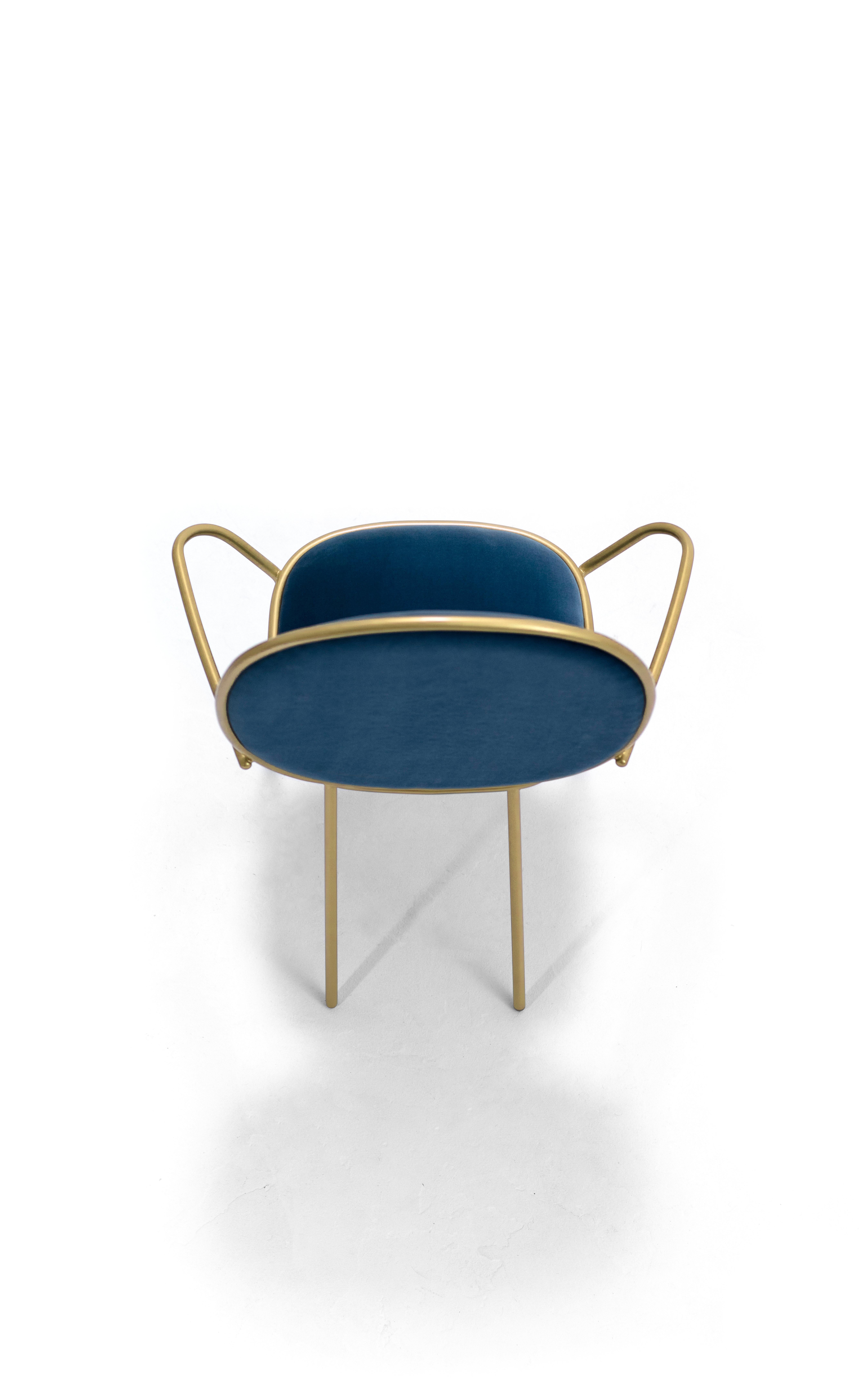 Steel Contemporary Avio Blue Velvet Upholstered Dining Armchair, Stay by Nika Zupanc For Sale