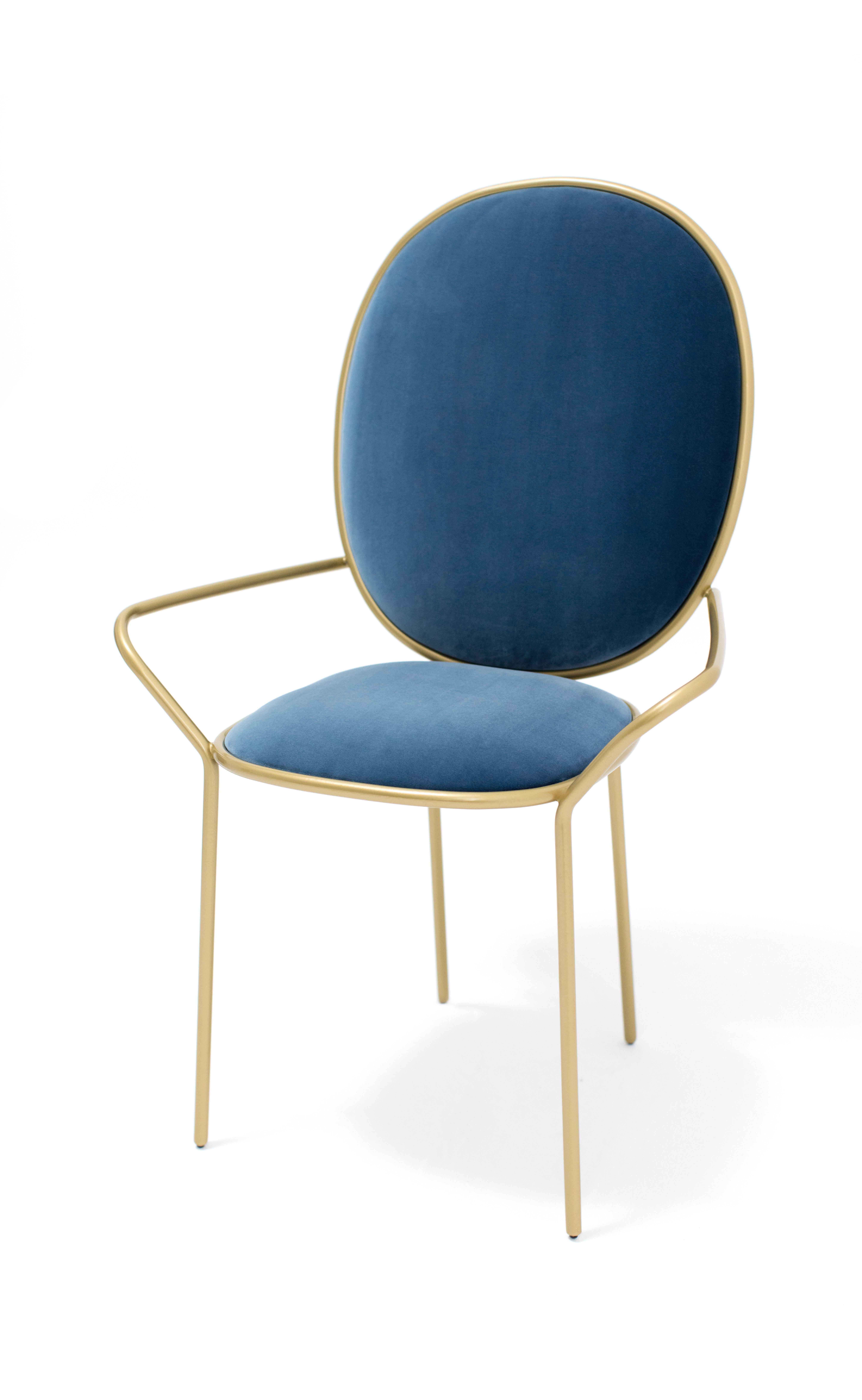 Contemporary Avio Blue Velvet Upholstered Dining Armchair, Stay by Nika Zupanc For Sale 2