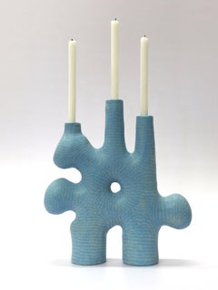 Contemporary Baby Blue Forest Candelabra Handcrafted by Jan Ernst