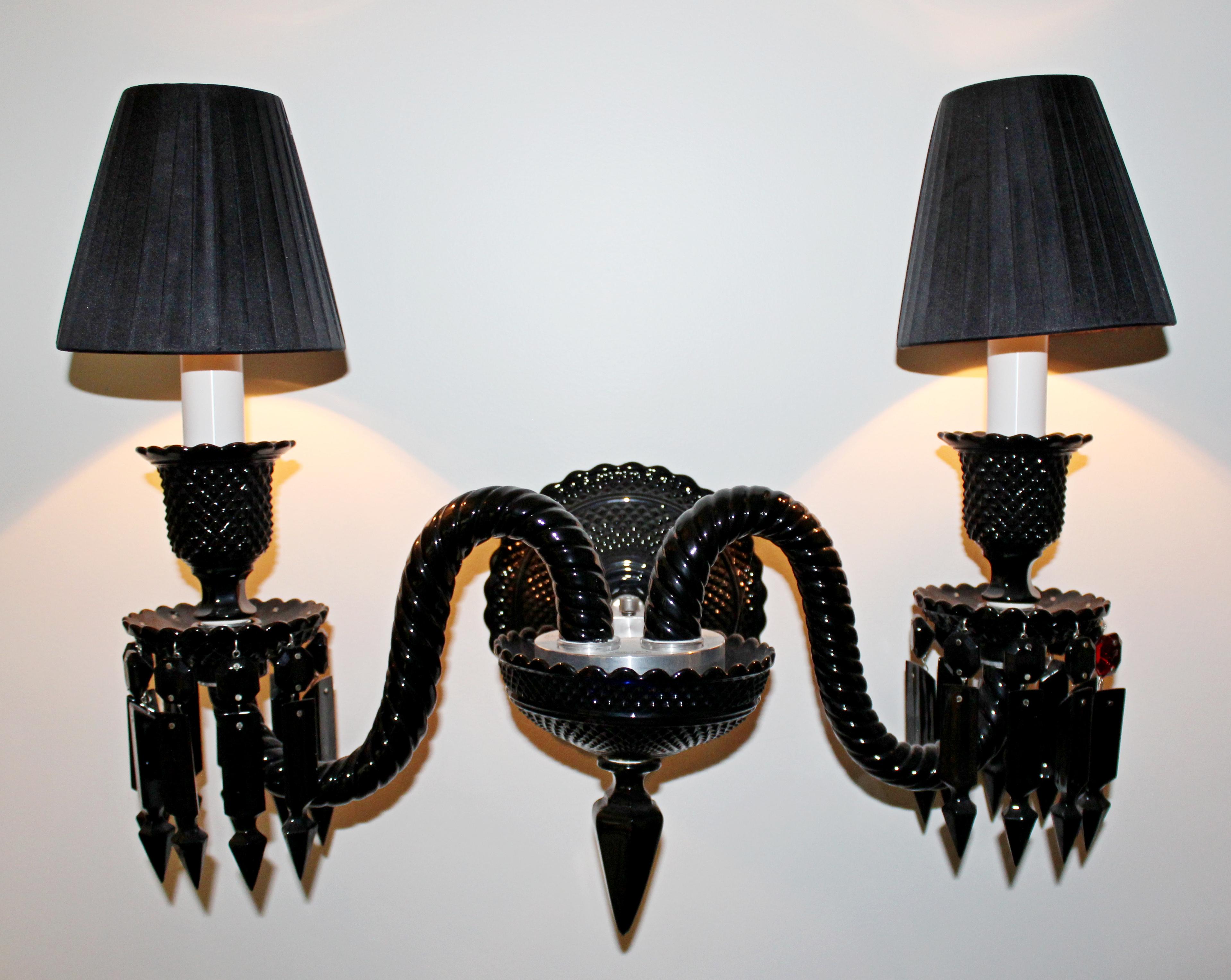 For your consideration is an absolutely stunning, black crystal, Zenith Noir wall sconce light fixture, by Phillipe Starck for Baccarat, signed, circa 2000s. In excellent condition. The dimensions are 20