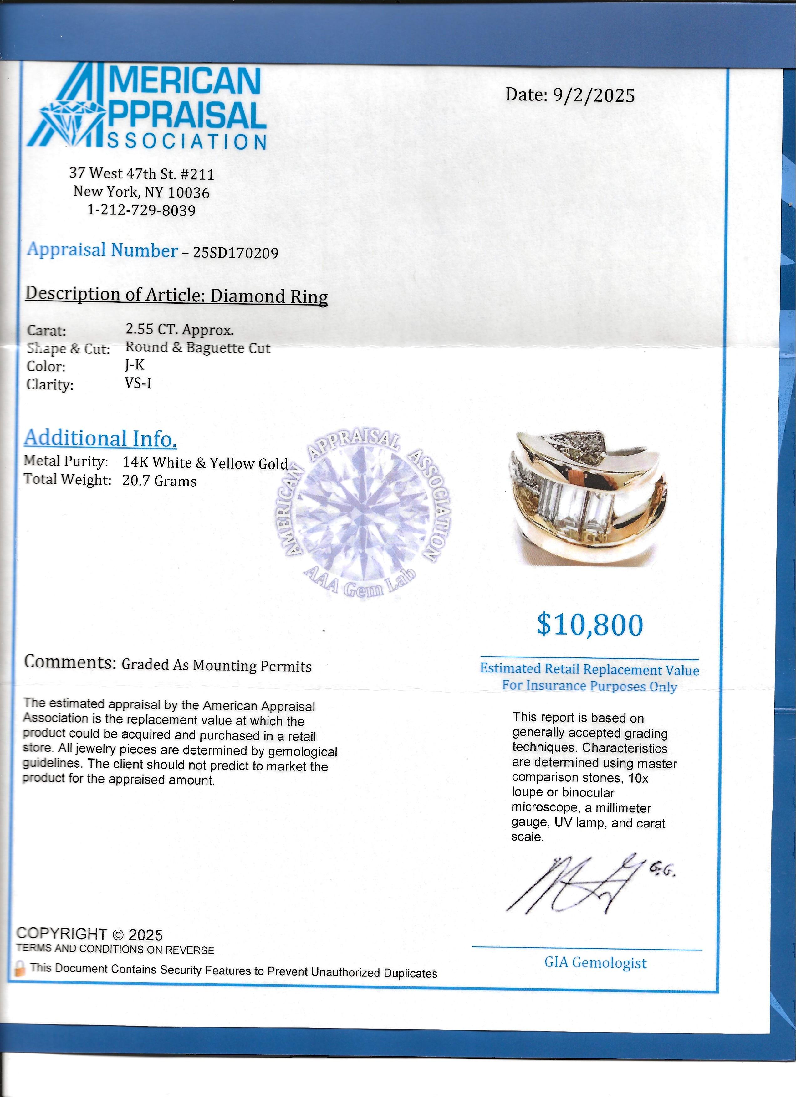 Zeitgenössischer Baguette- und runder Diamant-Statement-Ring aus zweifarbigem 14-karätigem Gold im Angebot 13