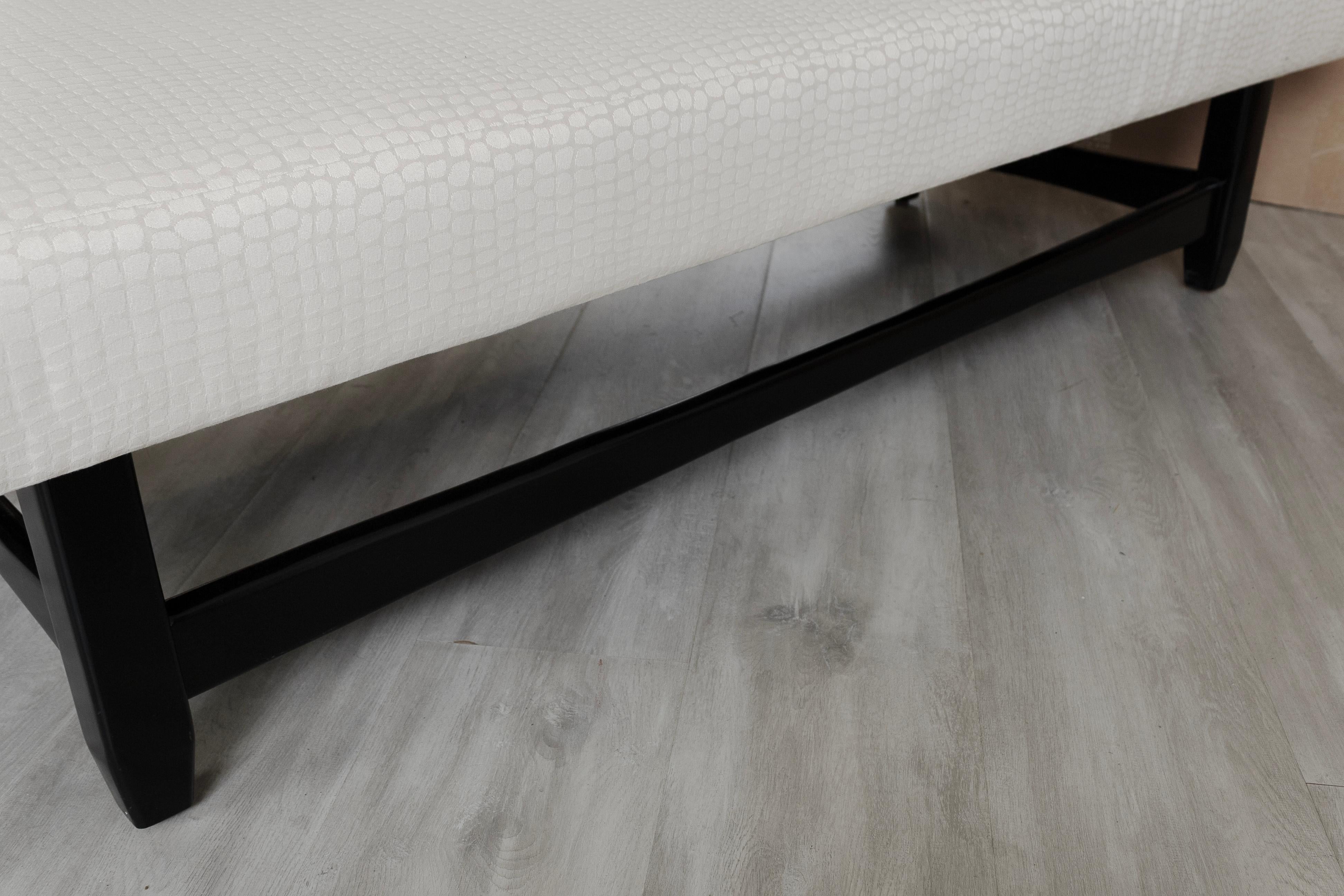 20th Century Contemporary Baker Style Black Wood Upholstered White Crocodile Print Bench For Sale