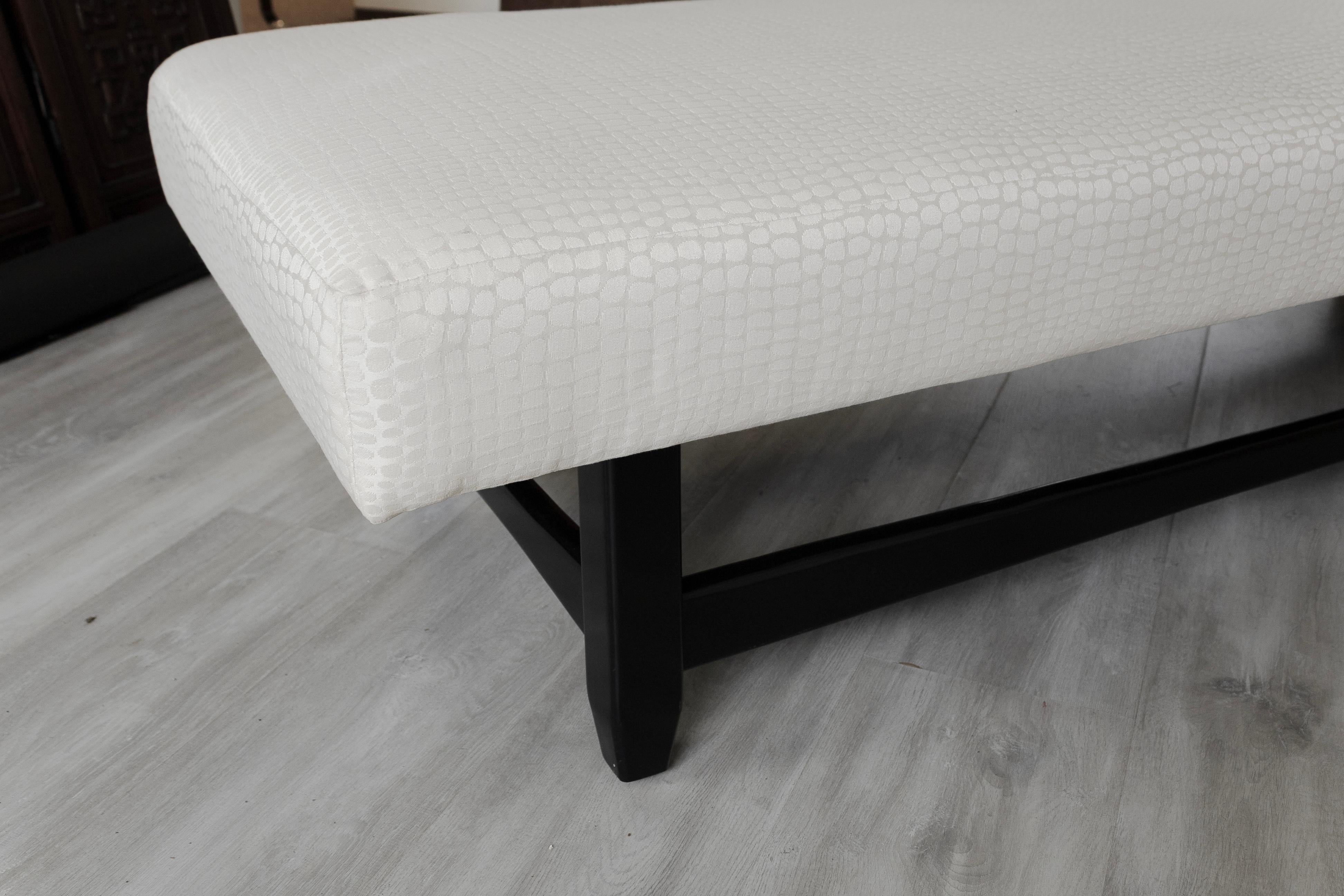 Upholstery Contemporary Baker Style Black Wood Upholstered White Crocodile Print Bench For Sale