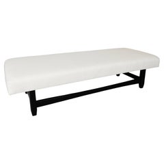 Contemporary Baker Style Black Wood Upholstering Bench White Crocodile Print