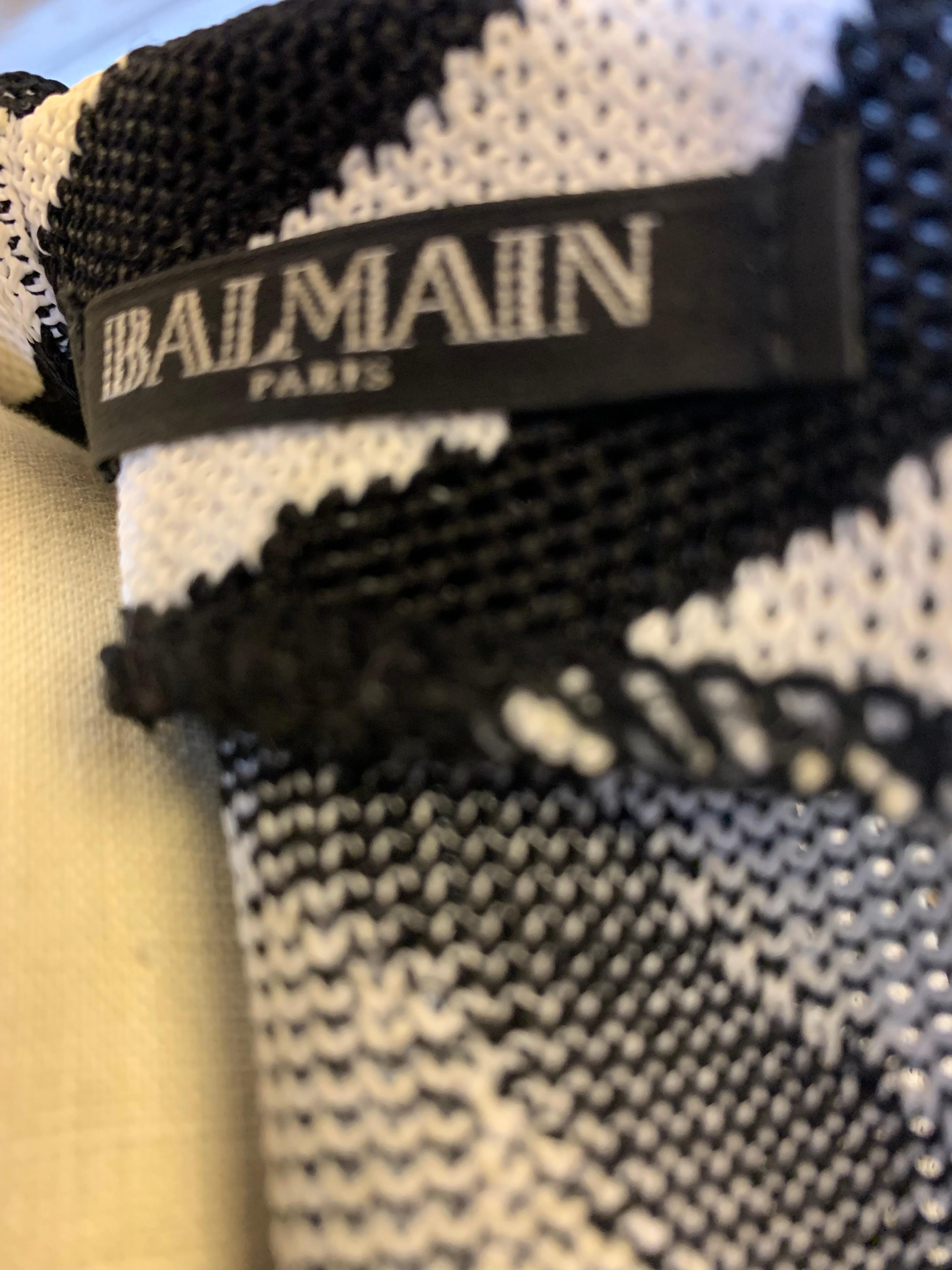 Contemporary Balmain Power Mesh Knit Zebra Patterned Mini Dress  For Sale 5