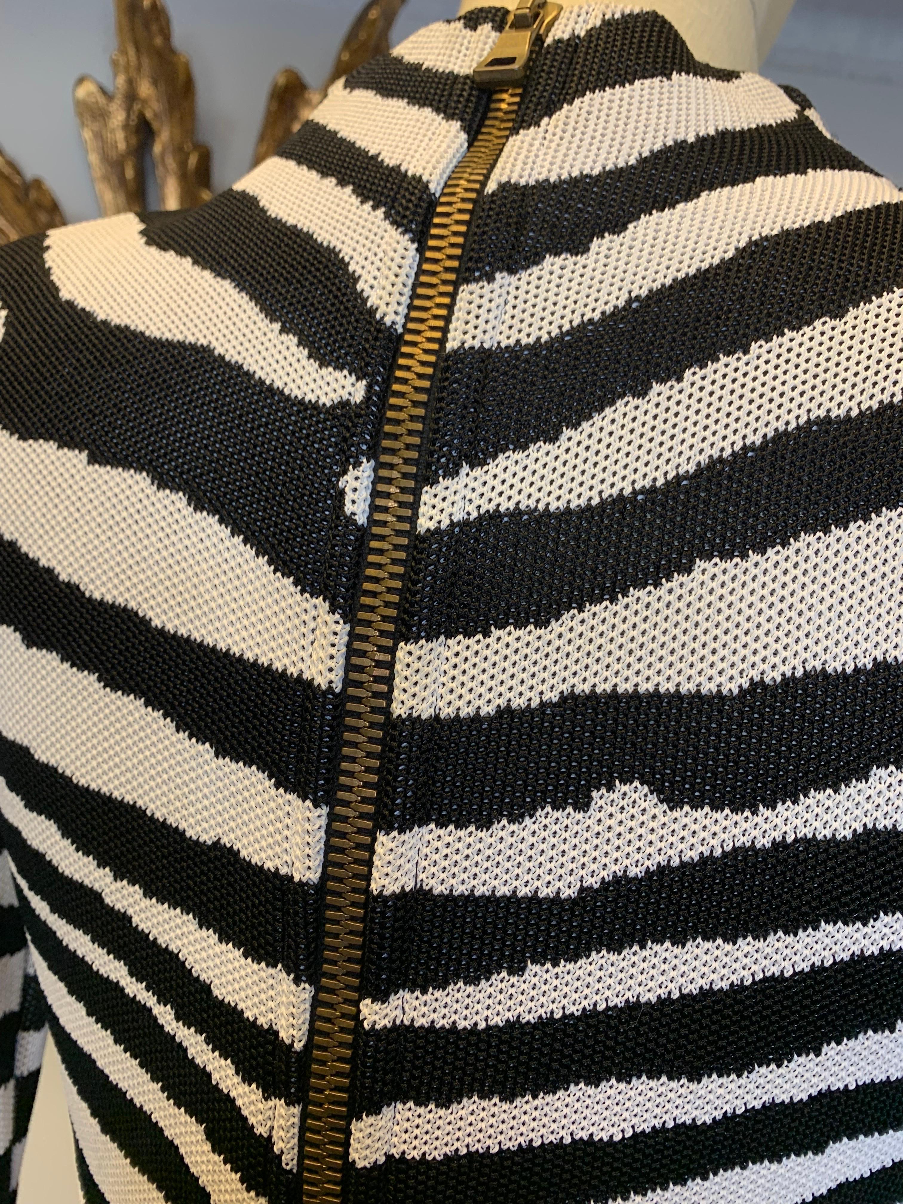 Contemporary Balmain Power Mesh Knit Zebra Patterned Mini Dress  For Sale 1