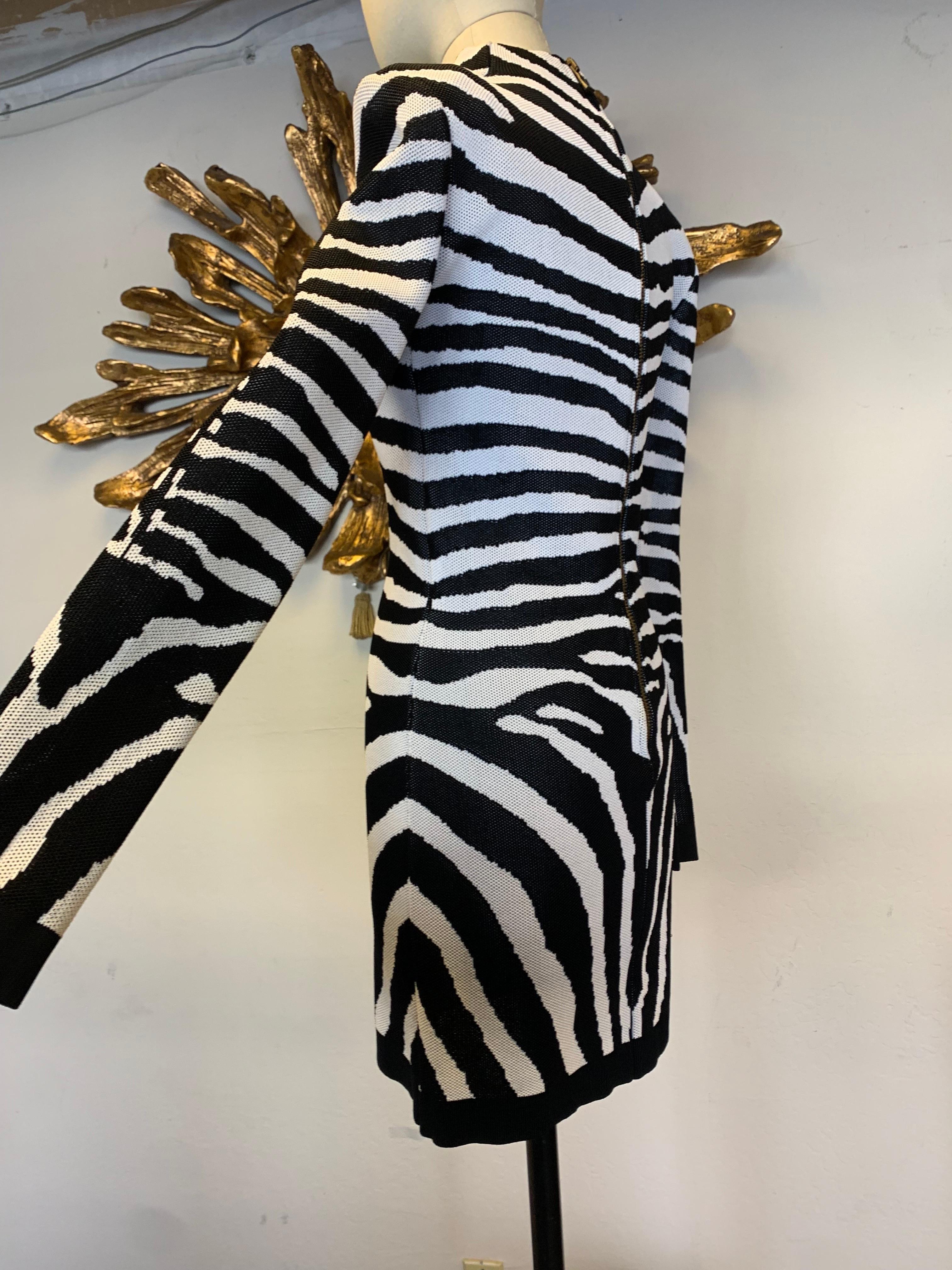 Contemporary Balmain Power Mesh Knit Zebra Patterned Mini Dress  For Sale 2