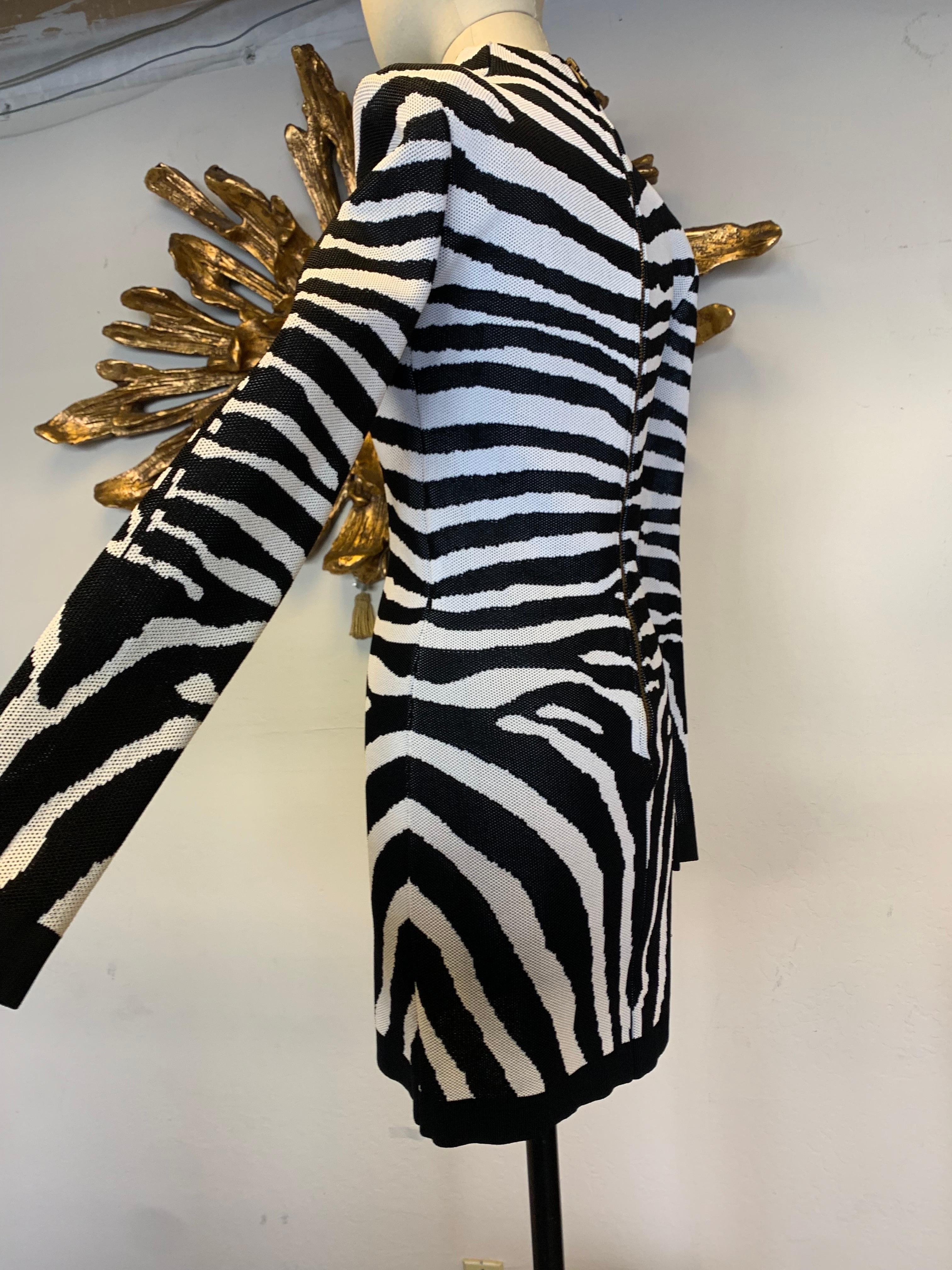 Contemporary Balmain Power Mesh Knit Zebra Patterned Mini Dress 2