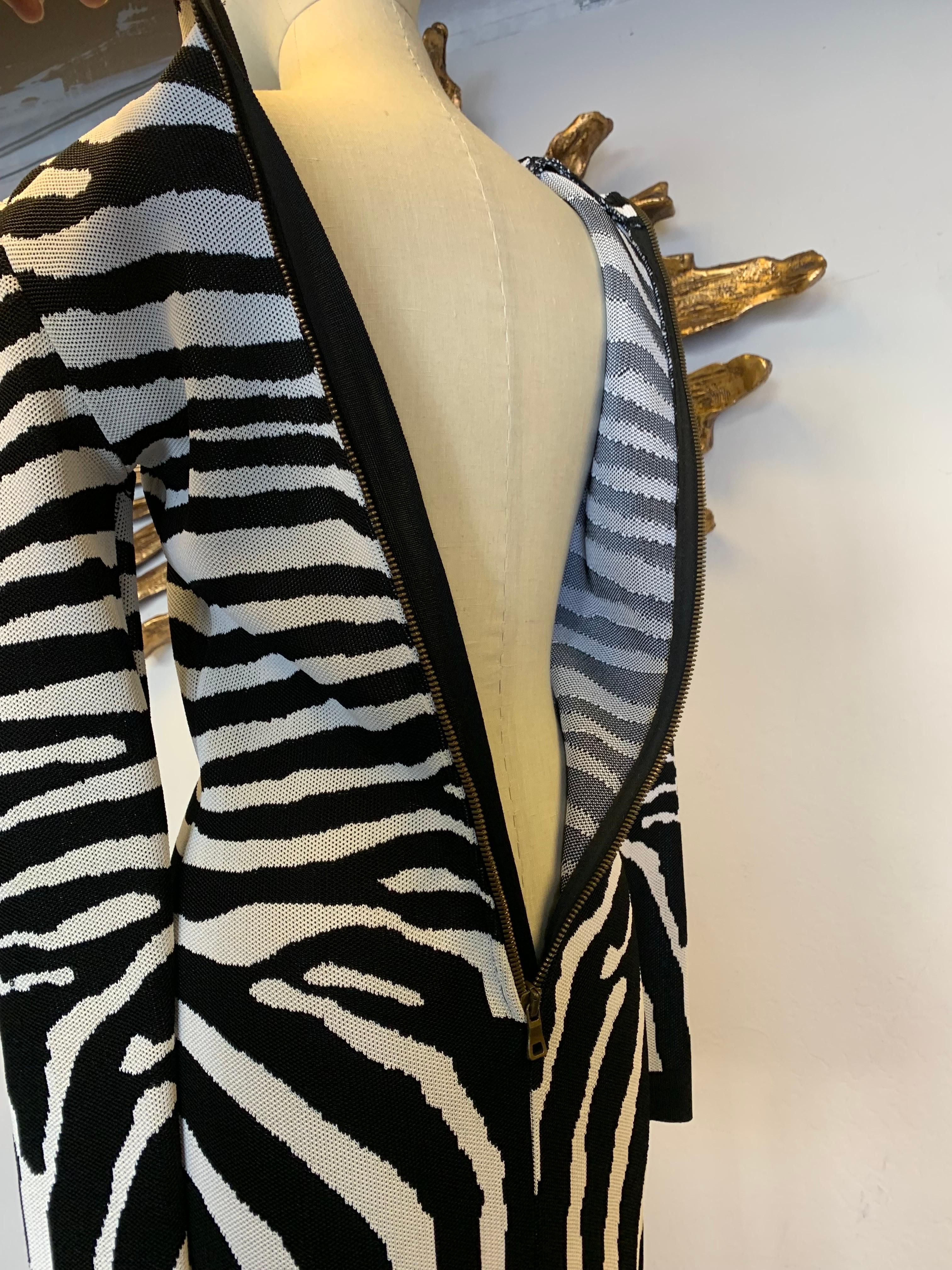 Contemporary Balmain Power Mesh Knit Zebra Patterned Mini Dress  For Sale 4