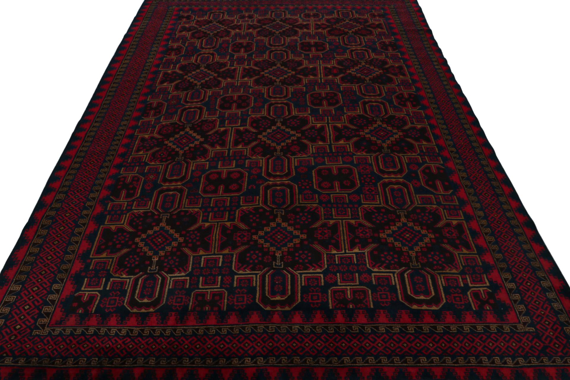 Tribal Rug & Kilim’s Mashwani Baluch Rug in Red and Blue Geometric Patterns For Sale