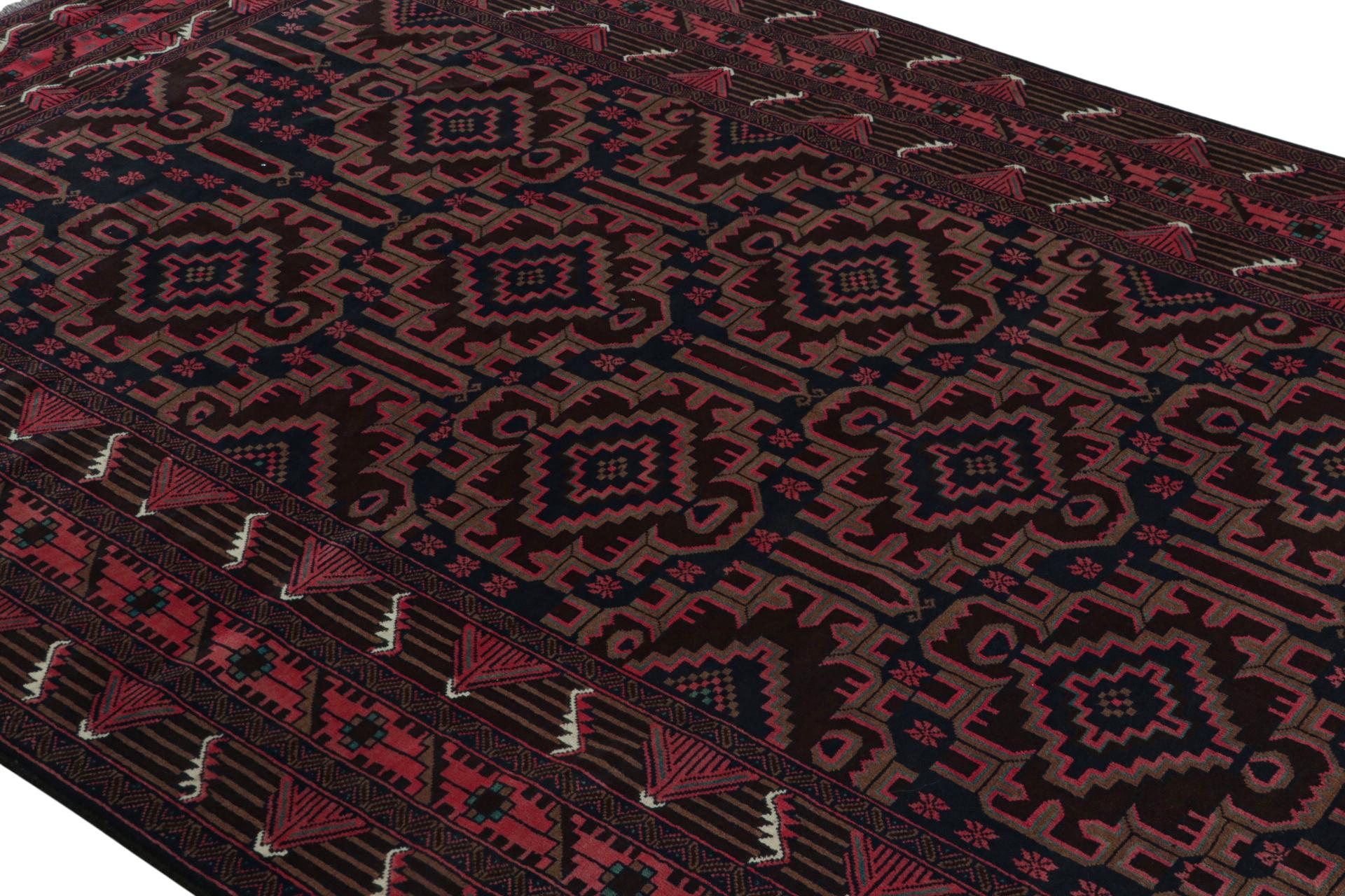 Afghan Rug & Kilim’s Contemporary Baluch rug in Red and Blue Patterns For Sale