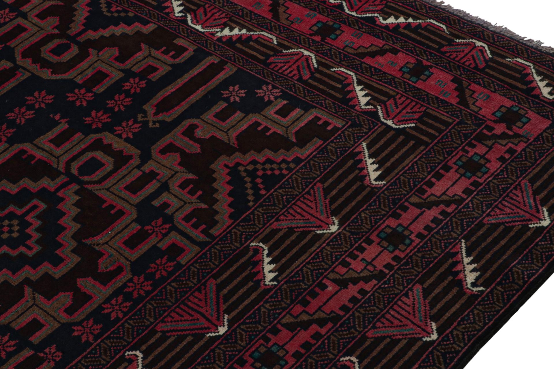 Hand-Knotted Rug & Kilim’s Contemporary Baluch rug in Red and Blue Patterns For Sale