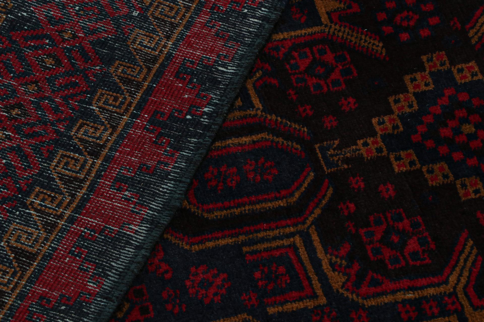 Contemporary Rug & Kilim’s Mashwani Baluch Rug in Red and Blue Geometric Patterns For Sale