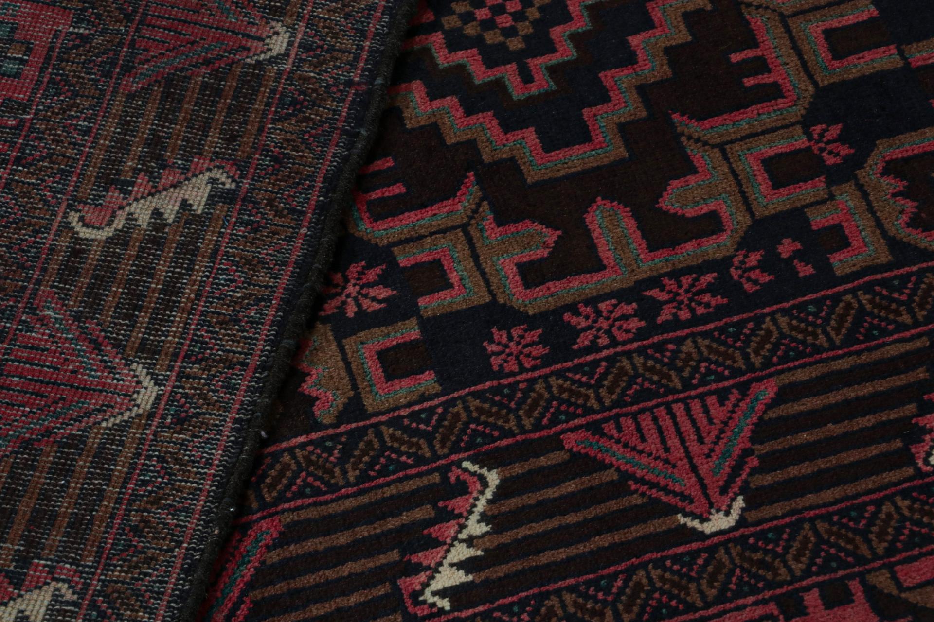 Wool Rug & Kilim’s Contemporary Baluch rug in Red and Blue Patterns For Sale