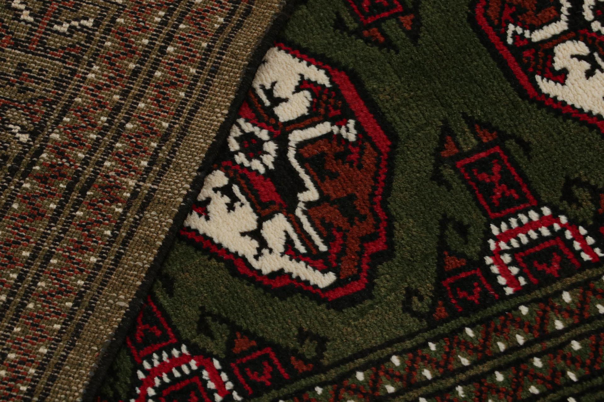 Wool Rug & Kilim’s Contemporary Baluch rug in Red and Green Patterns For Sale
