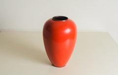 Contemporary Baluster Vase w/ Copper Rim in Red Lacquer by Robert Kuo