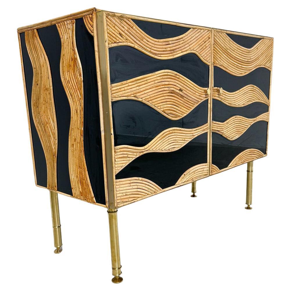 Contemporary Bamboo and Brass Chest, Italien im Angebot