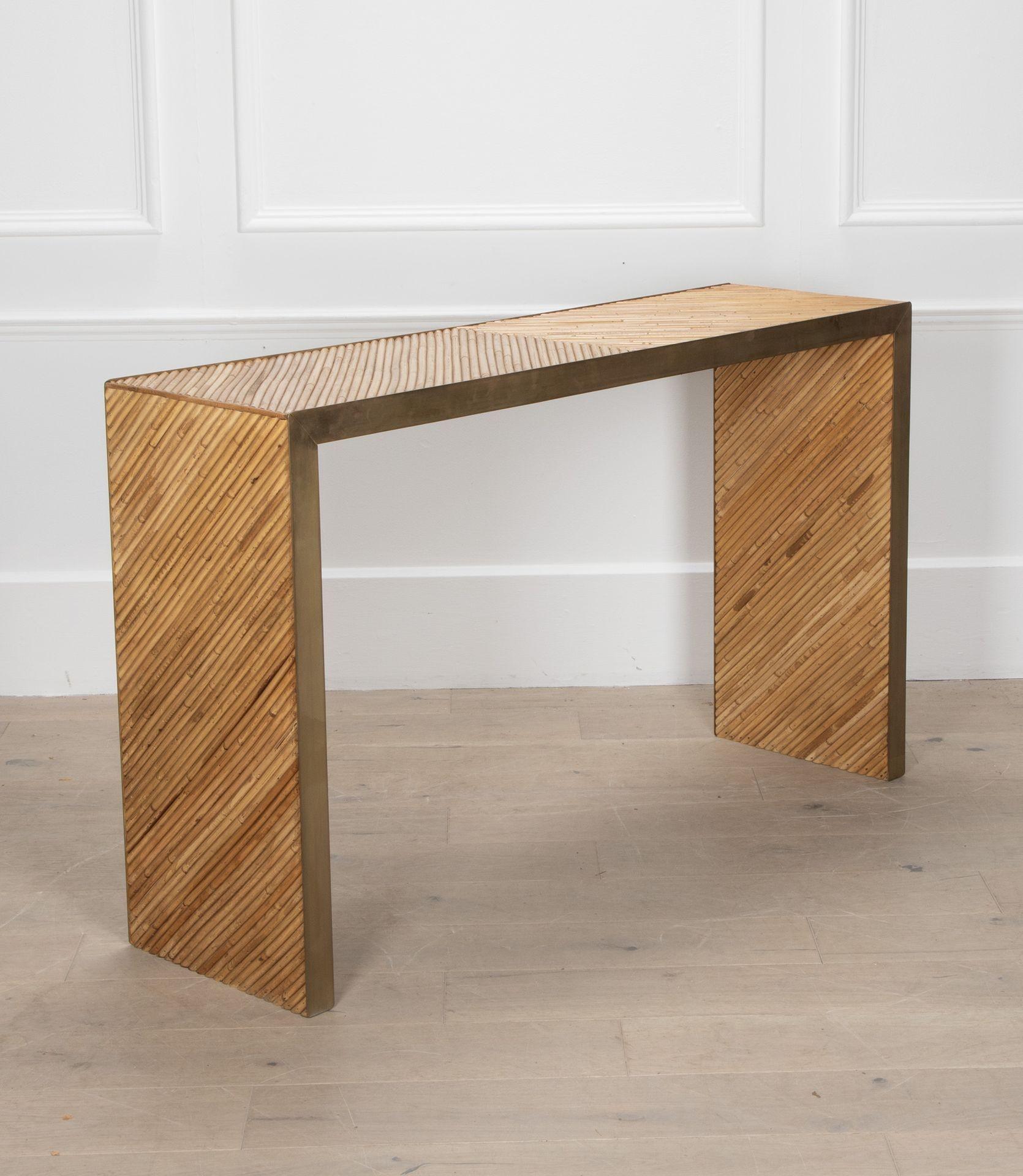 Mid-Century Modern Contemporary Bamboo and Brass Console Table For Sale