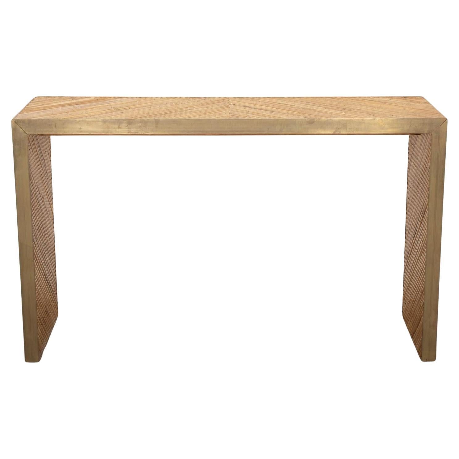 Table console contemporaine en bambou et laiton