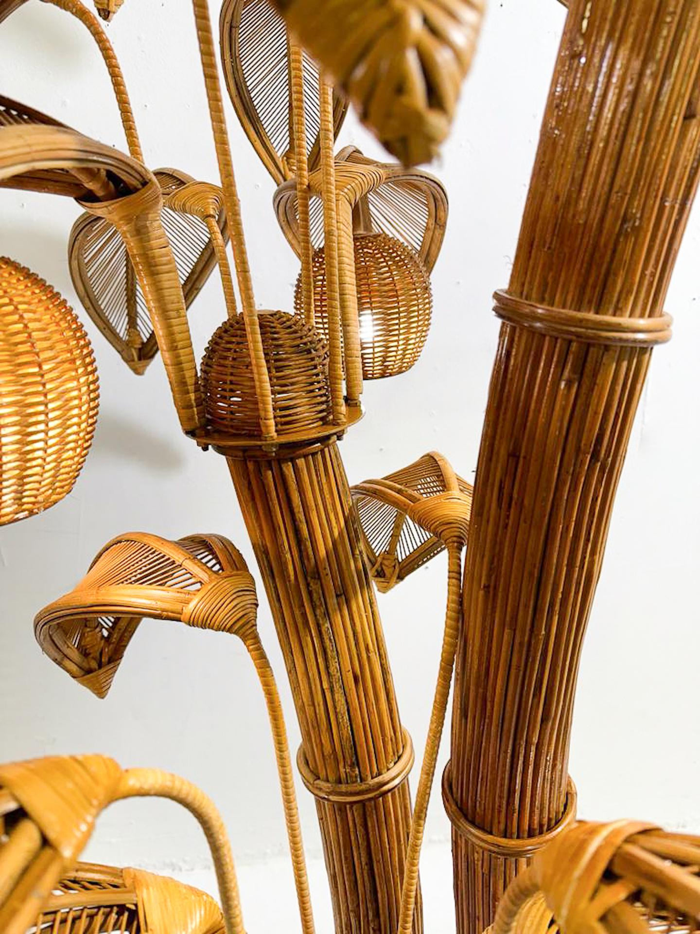 Modern Contemporary Bamboo and Rattan Coconut Tree Floor Lamp, France