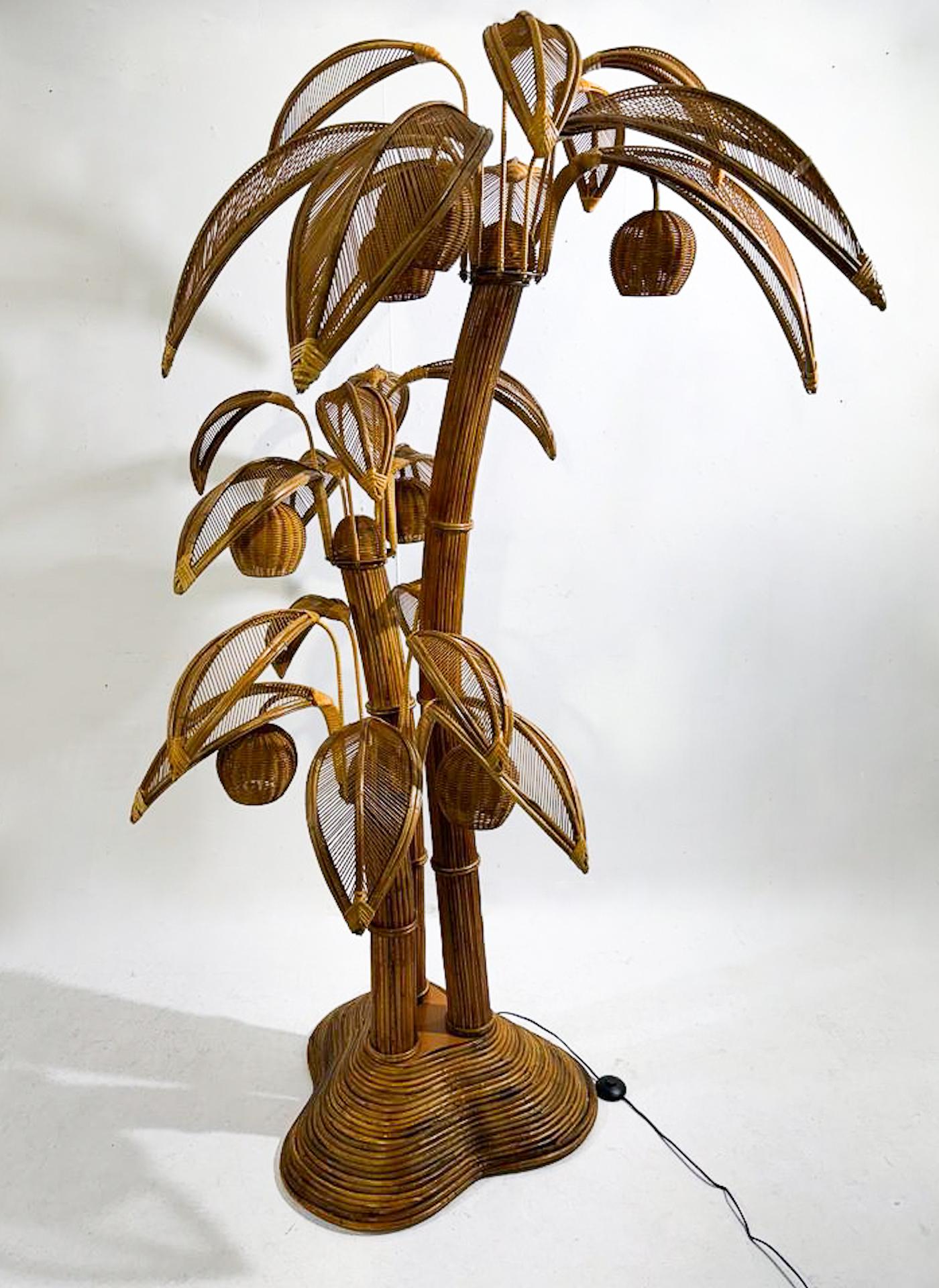 Contemporary Bamboo and Rattan Coconut Tree Floor Lamp, France 3