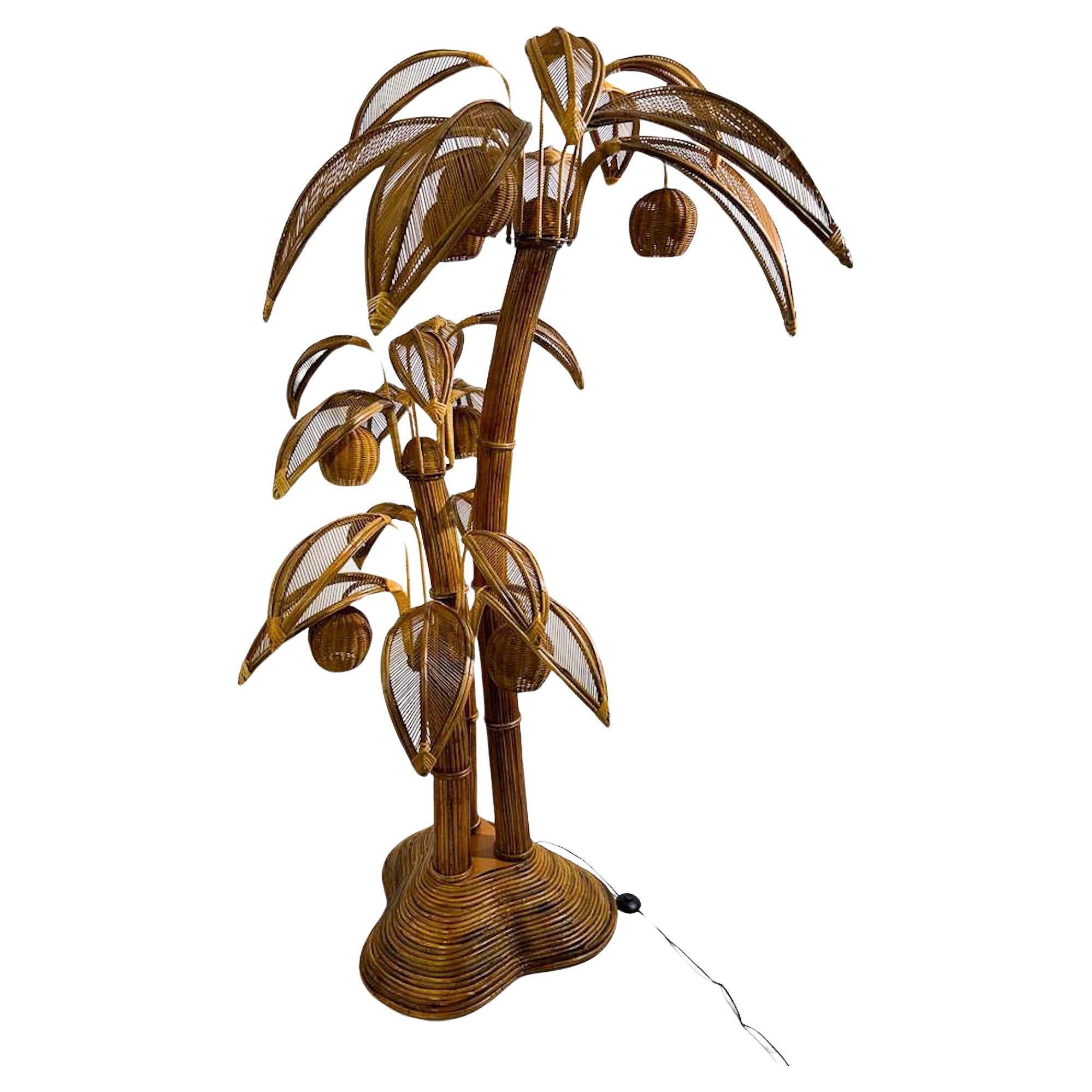 Contemporary Bamboo and Rattan Coconut Tree Floor Lamp, France
