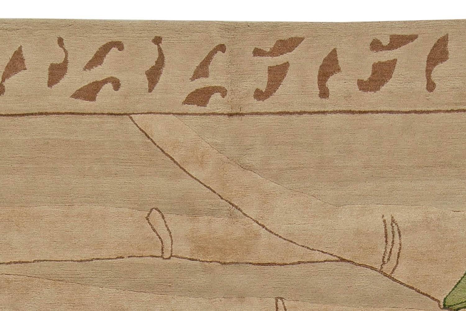 Zeitgenössischer handgefertigter Bambusteppich aus Wolle und Seide von Doris Leslie Blau (Handgeknüpft) im Angebot