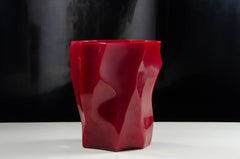 Contemporary Bamboo Shaven Peking Glass Vase in Raspberry by Robert Kuo