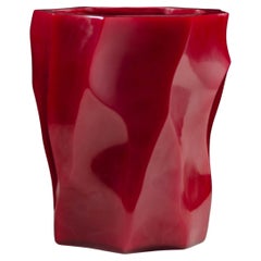 Contemporary Bamboo Shaven Peking Glass Vase in Raspberry by Robert Kuo