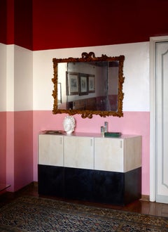 Contemporary Bar Cabinet Real Parchment Marble Lacquered Storage Unit Container