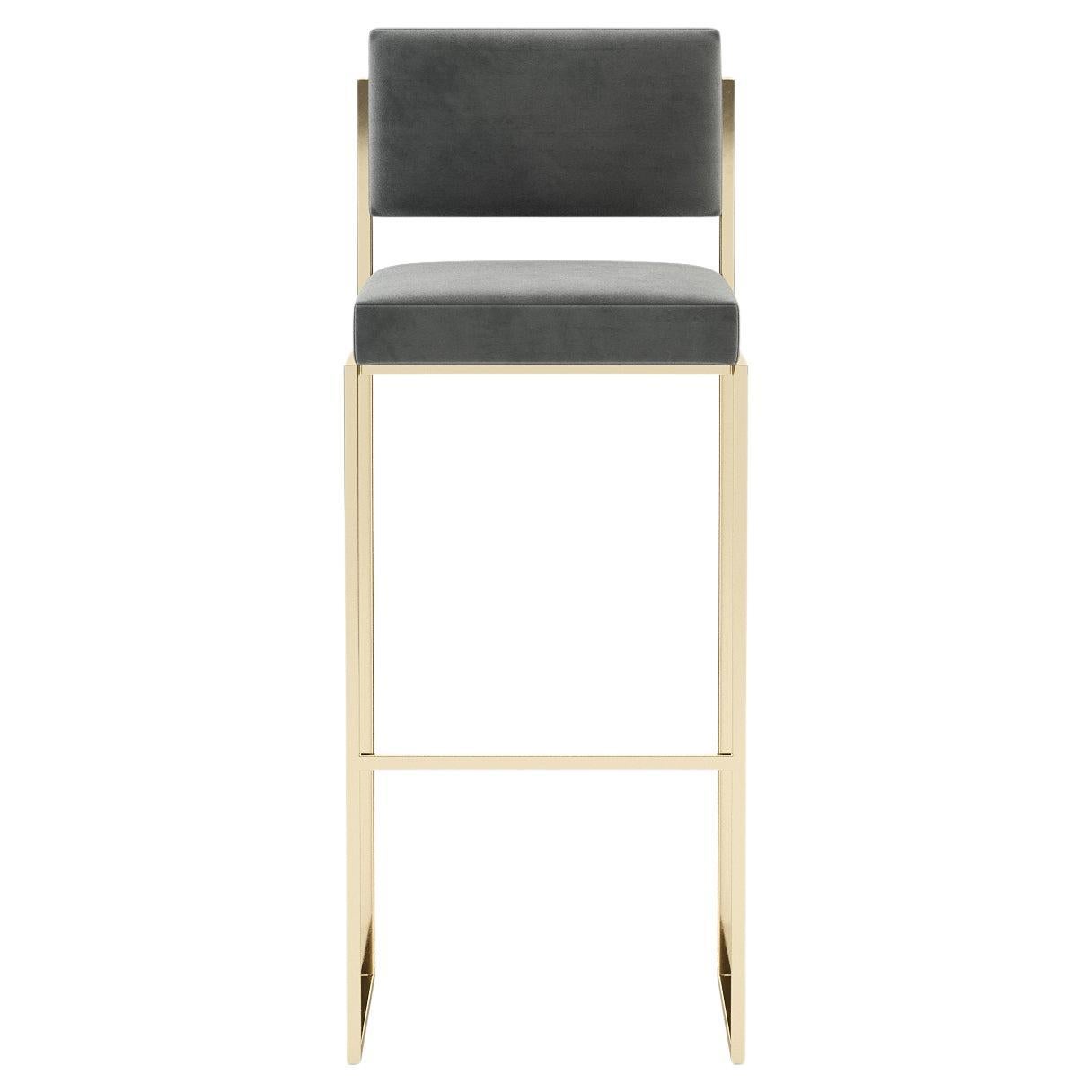 Custom Bar Stool with Metal Frame and Velvet Upholstery For Sale at