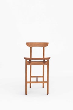 Contemporary Counter Stool in Sculpted Solid Caribbean Walnut