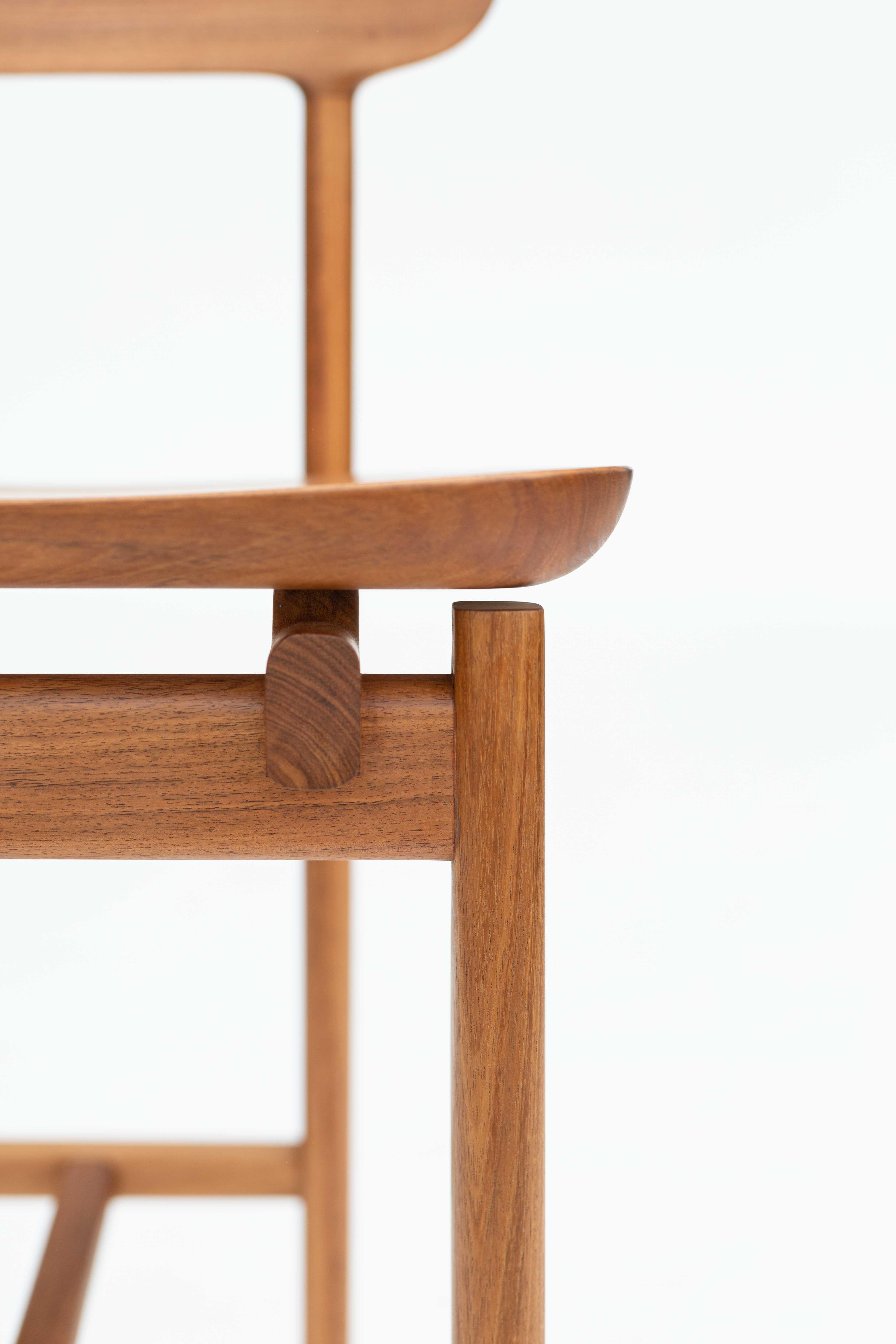 Contemporary Bar Stool in Sculpted Solid Caribbean Walnut For Sale 2