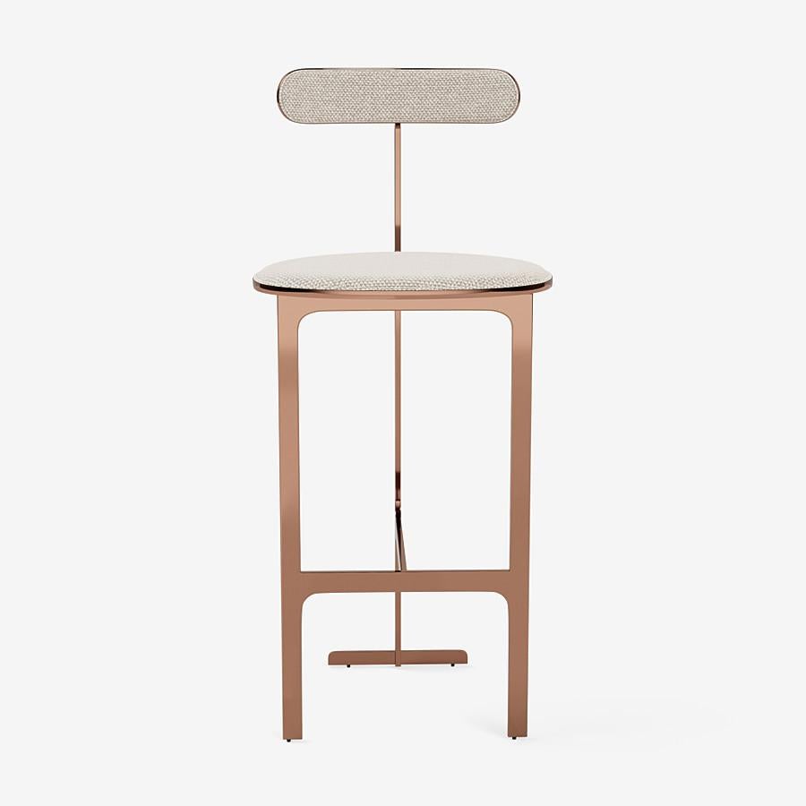 'Park Place' Bar Stool by Man of Parts
Signed by Yabu Pushelberg

Dimensions: H. 105 x 48 x 44 cm
Seat height : 75 cm

Model shown: Sahco Safire 007, Polished rose copper

A wide range of fabrics is available 
Metal finishes available: Matte black,