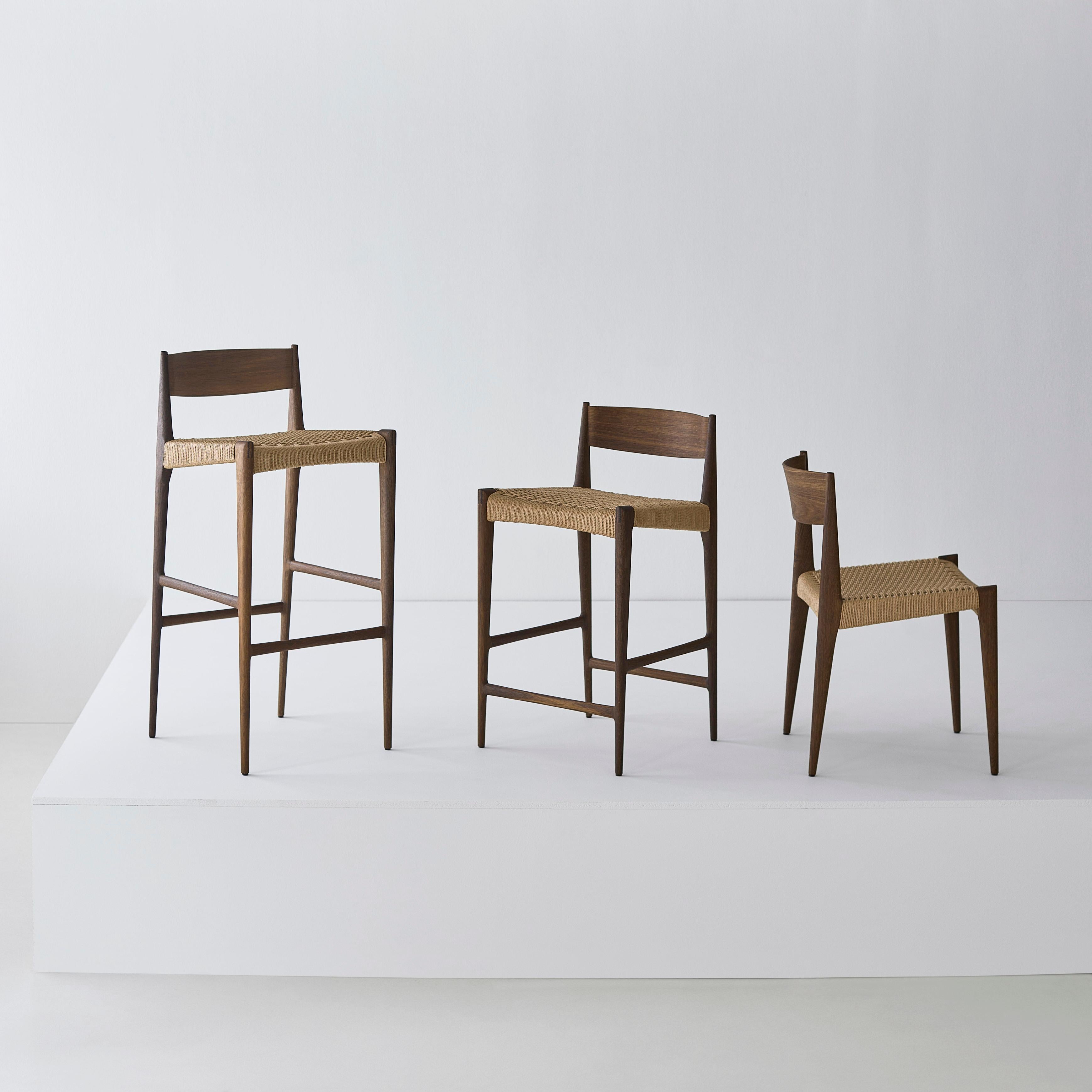 Tabouret de bar contemporain PIA by DK3, Cordel Nature, Chêne laqué noir en vente 2