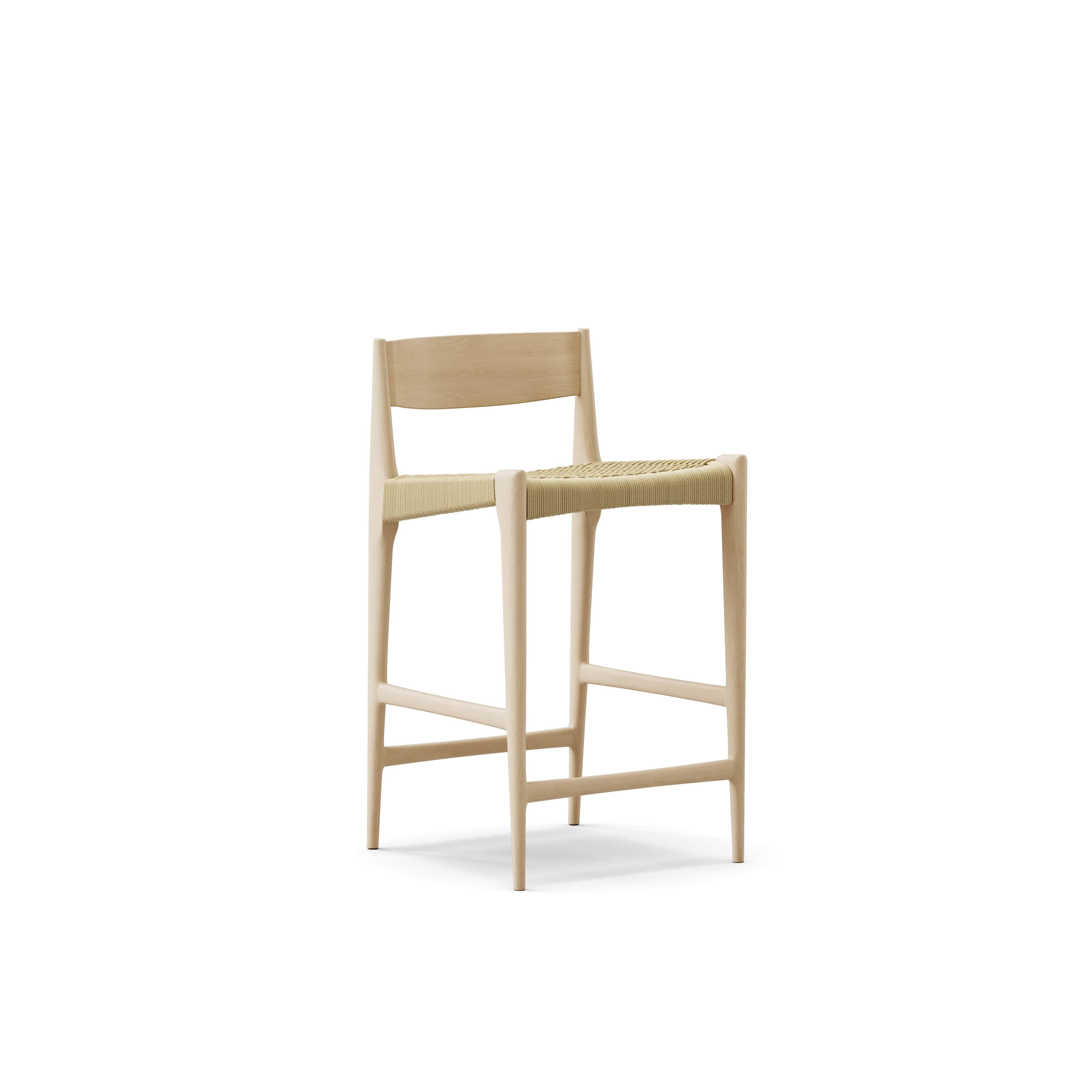 Contemporary Bar Stool PIA by Poul Cadovius for Dk3

Materials: 
Solid oak frame, paper cordel seat

Dimensions: 
B.47 x D.51 x H.100 cm
Seating: B.47 x D.42 x H.80 cm

Wood:
– Oak
– Smoked oak
– Black lacquered oak
– Walnut

Paper cordel:
–