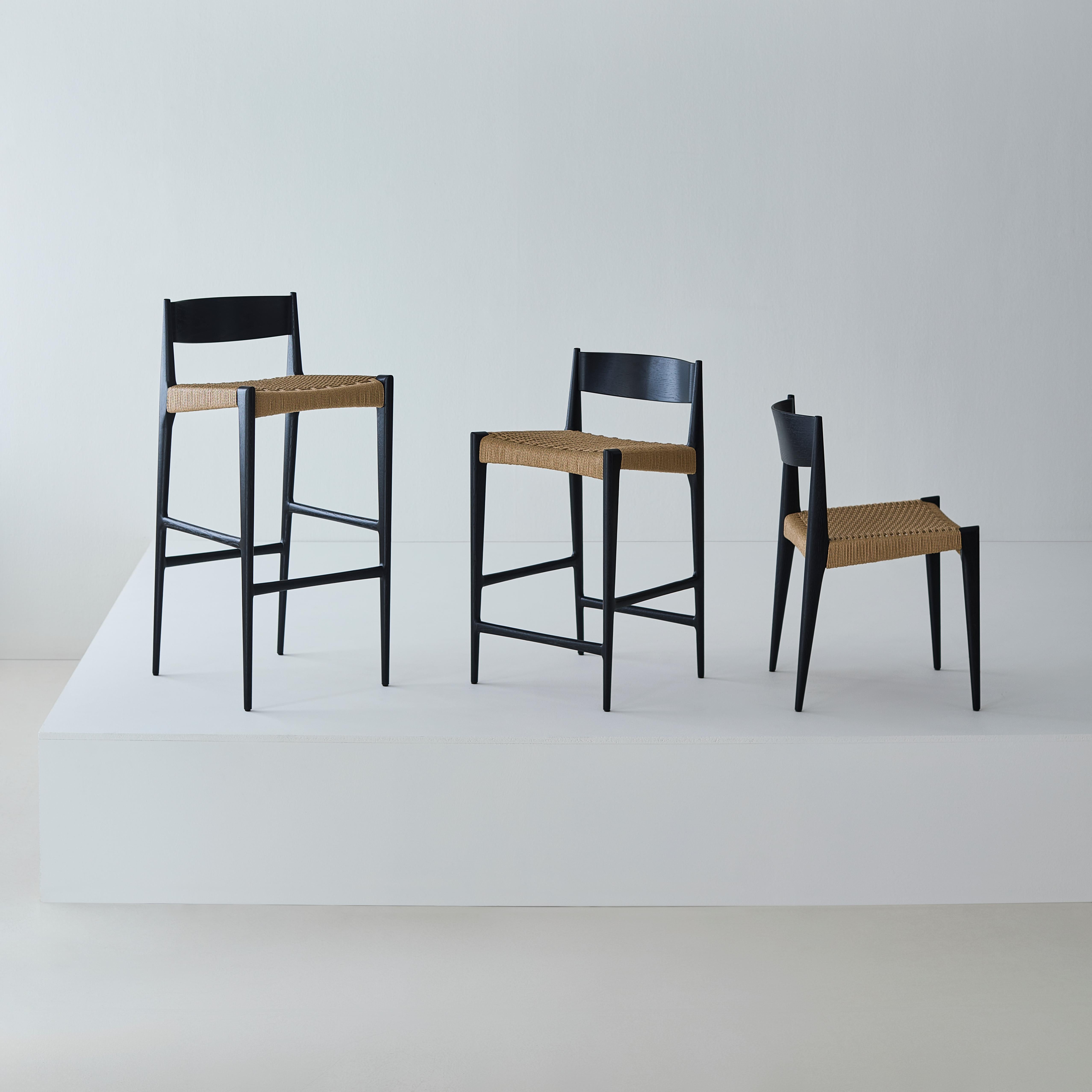 Danois Tabouret de bar contemporain PIA by DK3, Natural Cordel, Walnut en vente