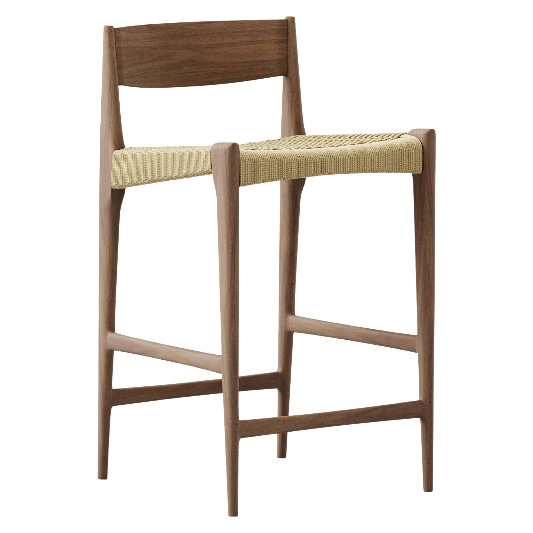 Zeitgenössischer Barhocker PIA von Dk3, Natural Cordel, Nussbaum