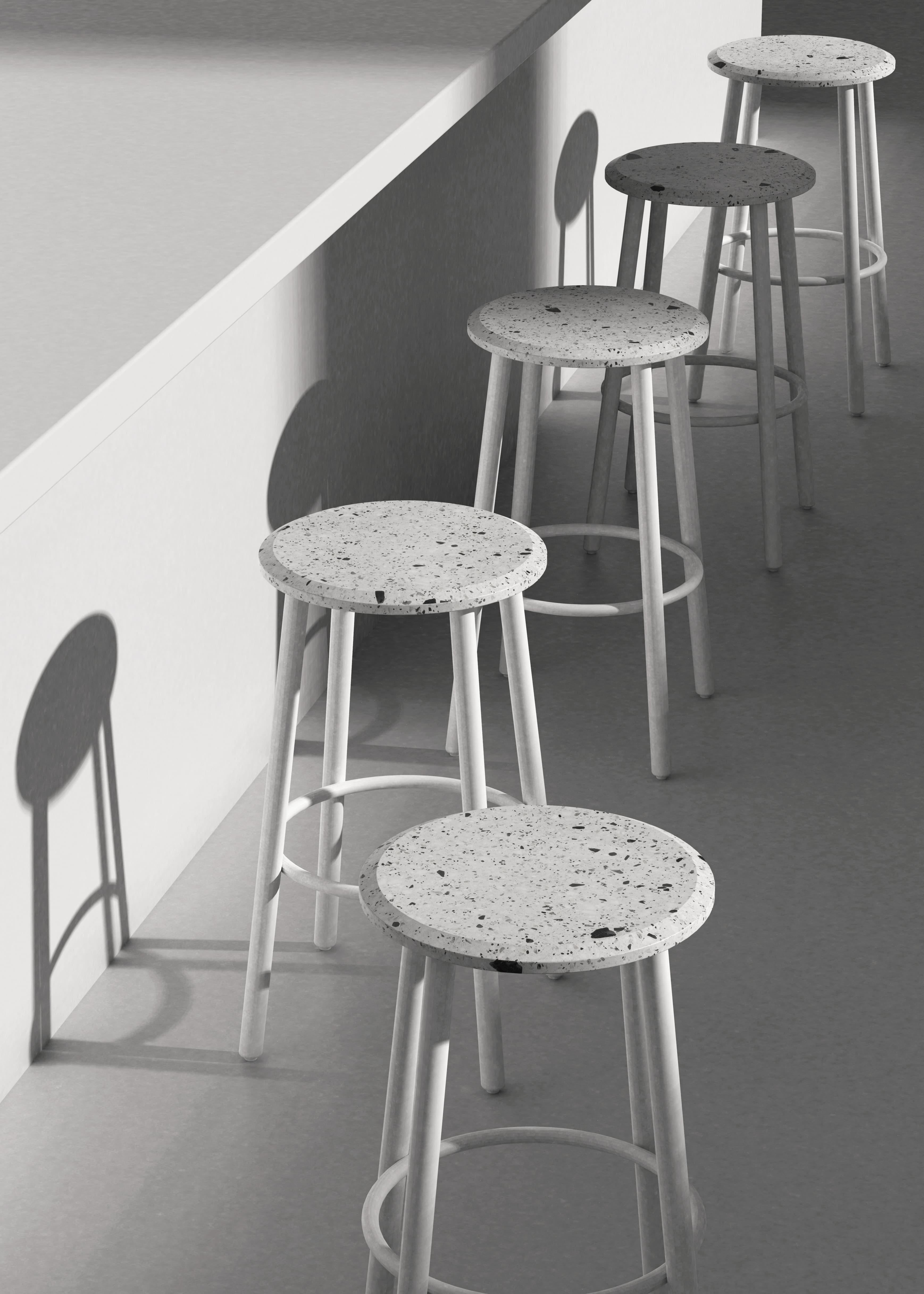 Chinese Contemporary Bar Stool 'PING' Made of Black Terrazzo
