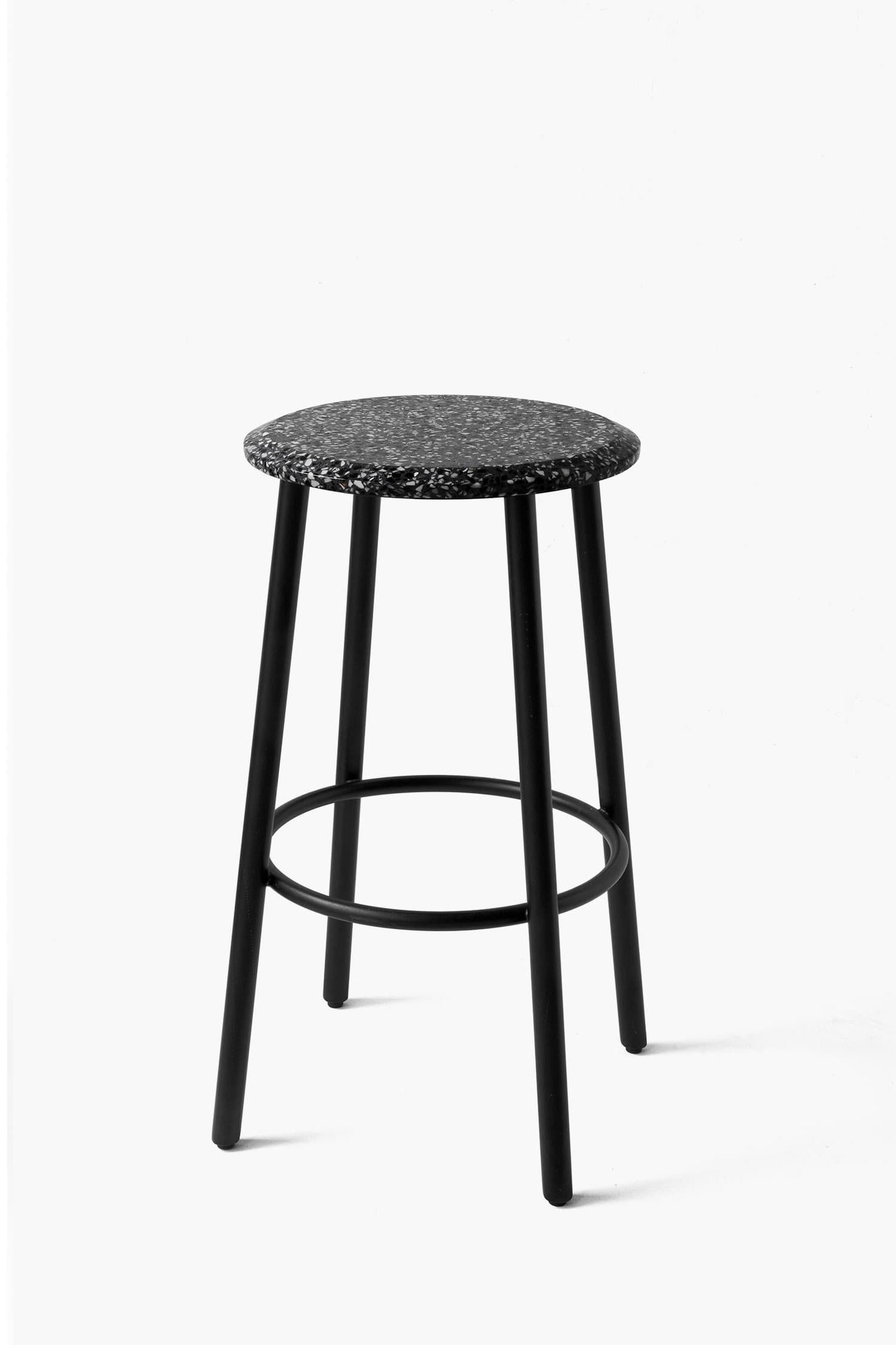 Industrial Contemporary Bar Stool 'PING' Made of White Terrazzo