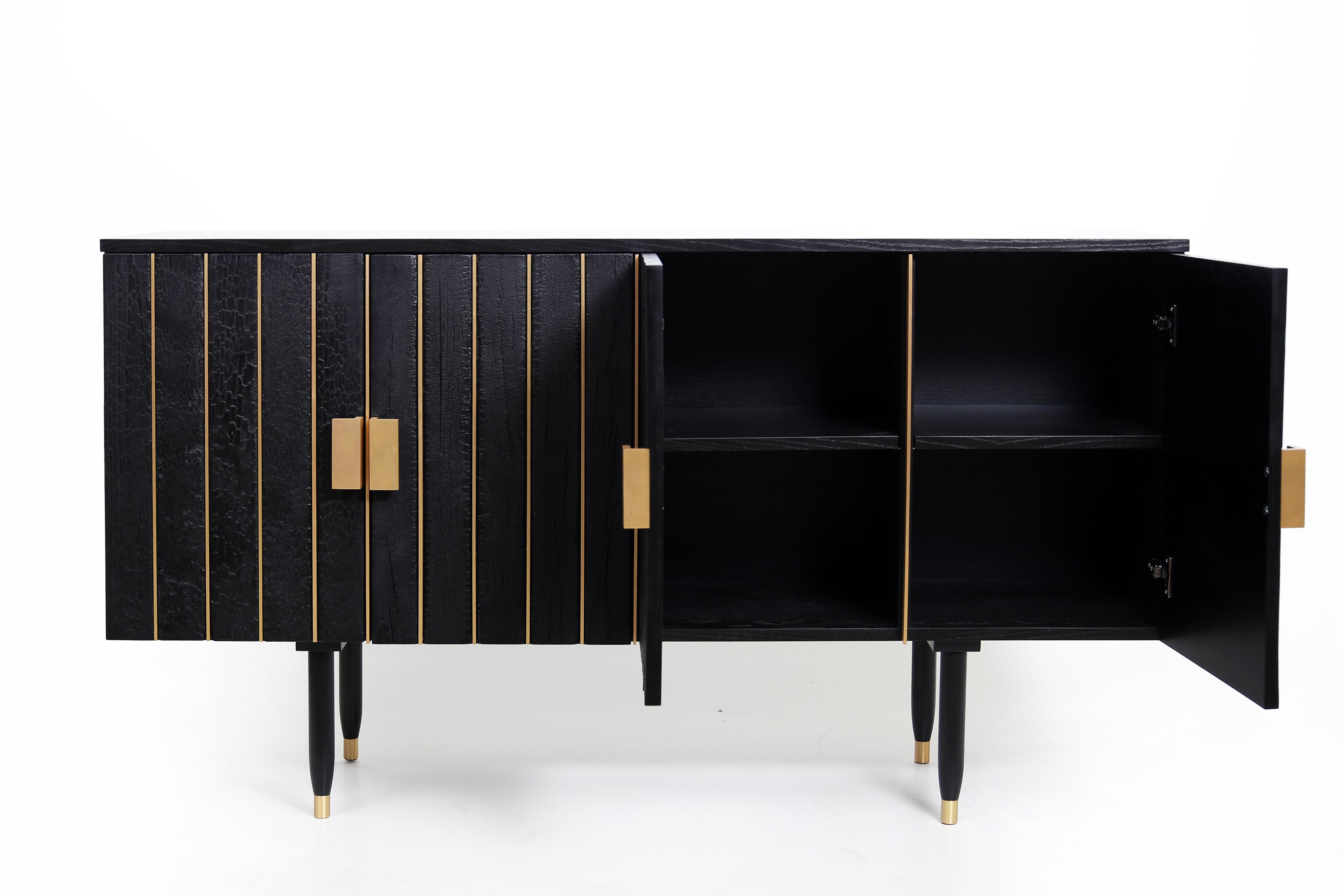 Latvian Contemporary Bardarbunga Sideboard in Black Ash, Charred Wood For Sale