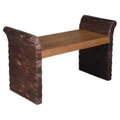 Contemporary Bark Design Vanity Chair with Wood Seat in Copper by Robert Kuo