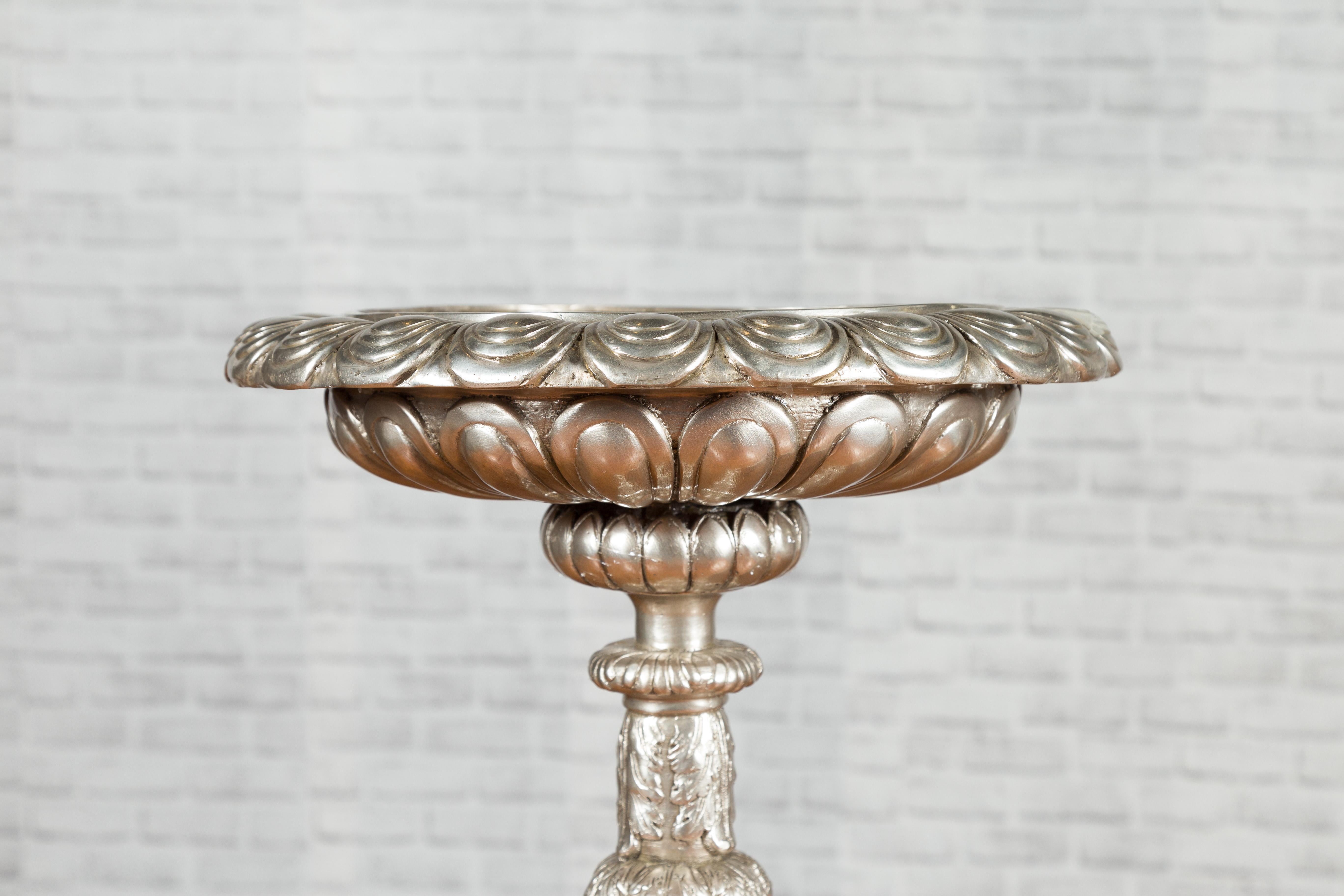 Contemporary Baroque Style Silver Plated Bronze Candlestick with Cherub Figures For Sale 2