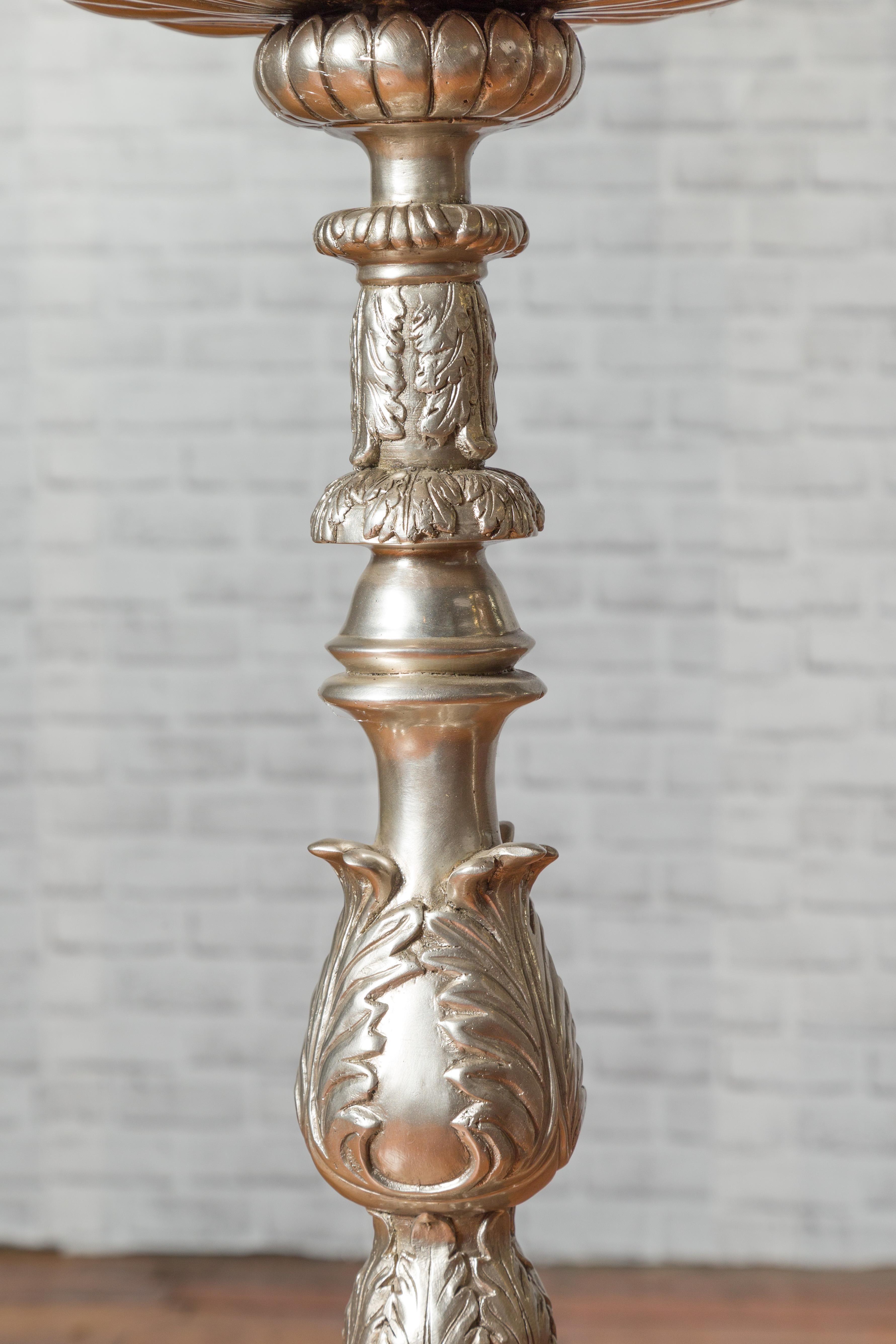 Contemporary Baroque Style Silver Plated Bronze Candlestick with Cherub Figures For Sale 3