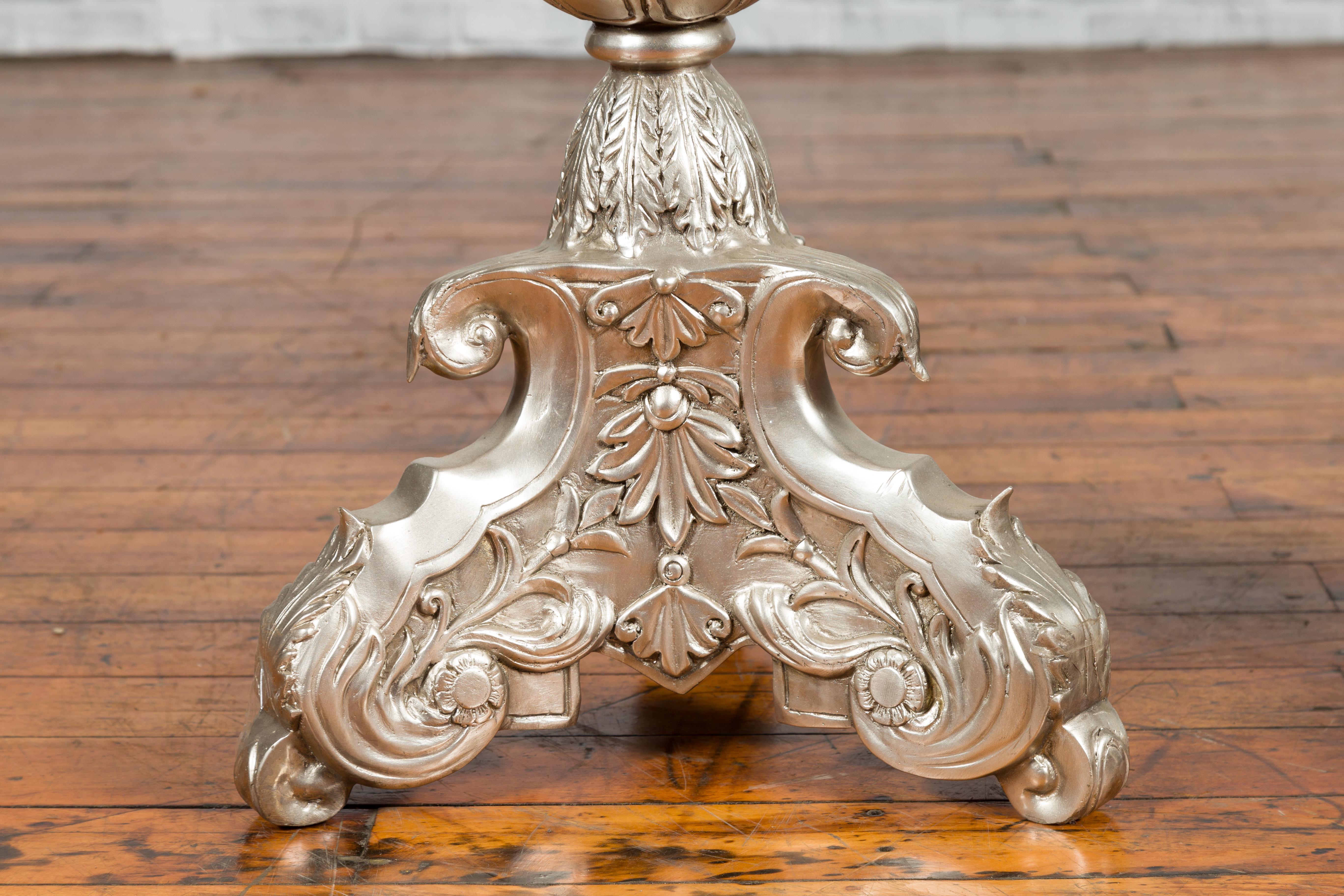 Contemporary Baroque Style Silver Plated Bronze Candlestick with Cherub Figures For Sale 5