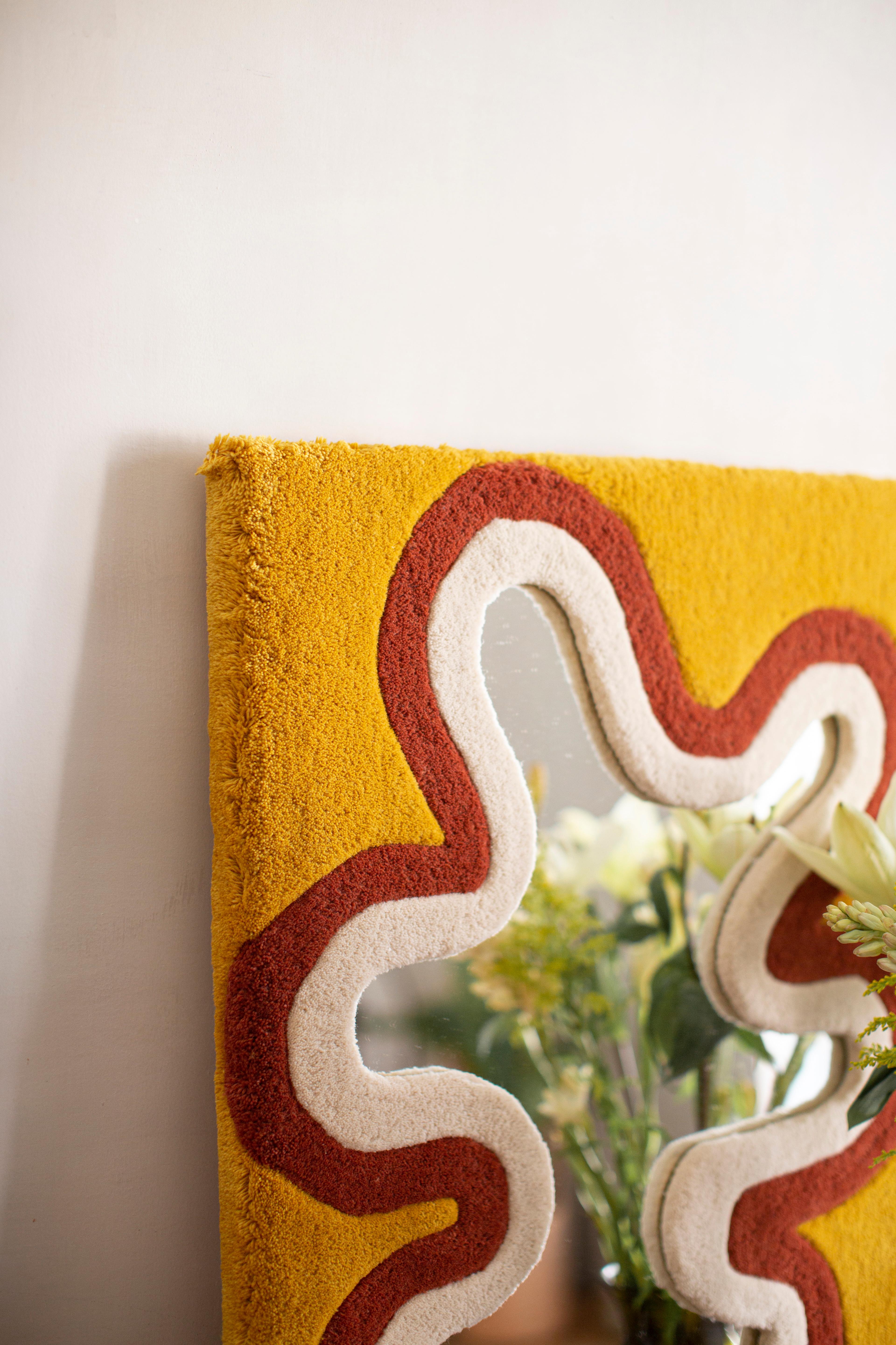 Mexican Contemporary “Barranca” Mirror 100% Wool Frame in Mustard Yellow by Brera Studio For Sale