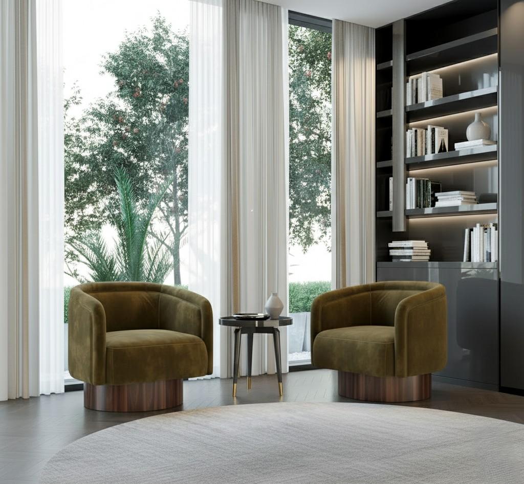 Sillón contemporáneo tapizado en terciopelo Performance con base de madera Hecho a mano en venta