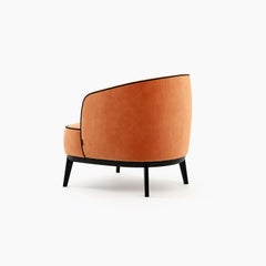 Contemporary Barrel Armchair Upholstered in Orange Velvet