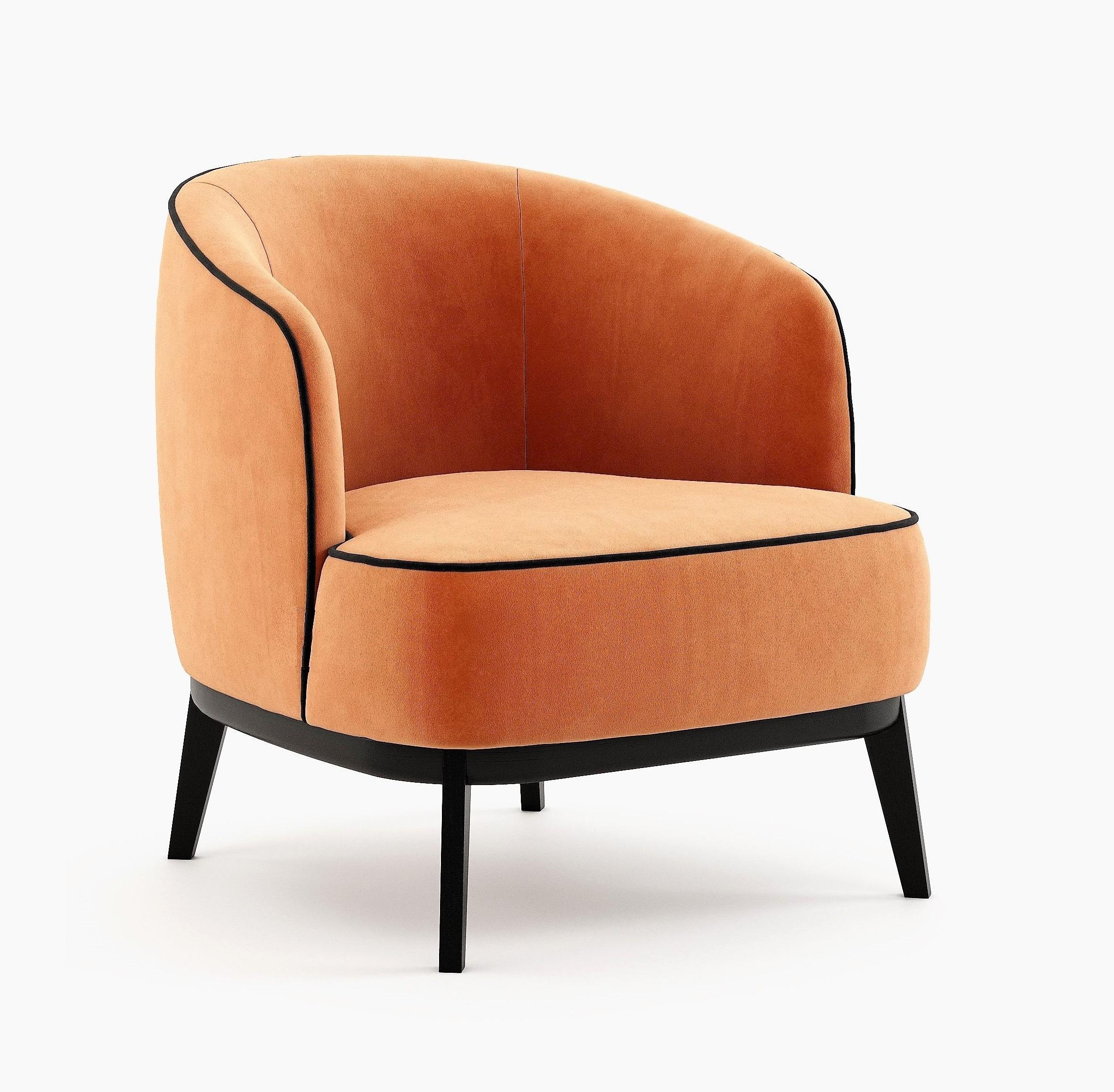 Contemporary Barrel Armchair Upholstered in Orange Velvet 3